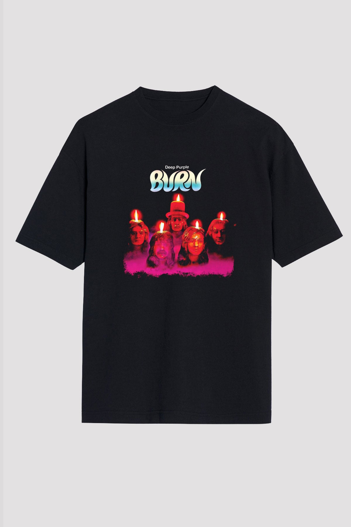 Deep Purple Baskılı Unisex Siyah Oversize Tişört