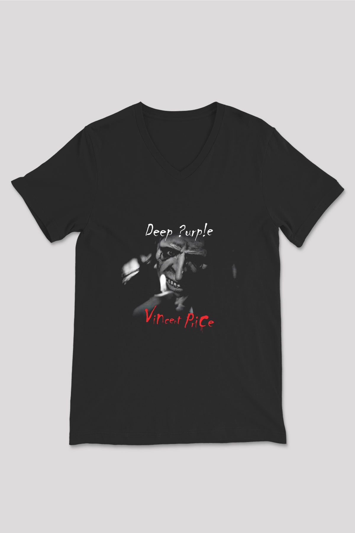 Deep Purple Baskılı Unisex Siyah V Yaka Tişört