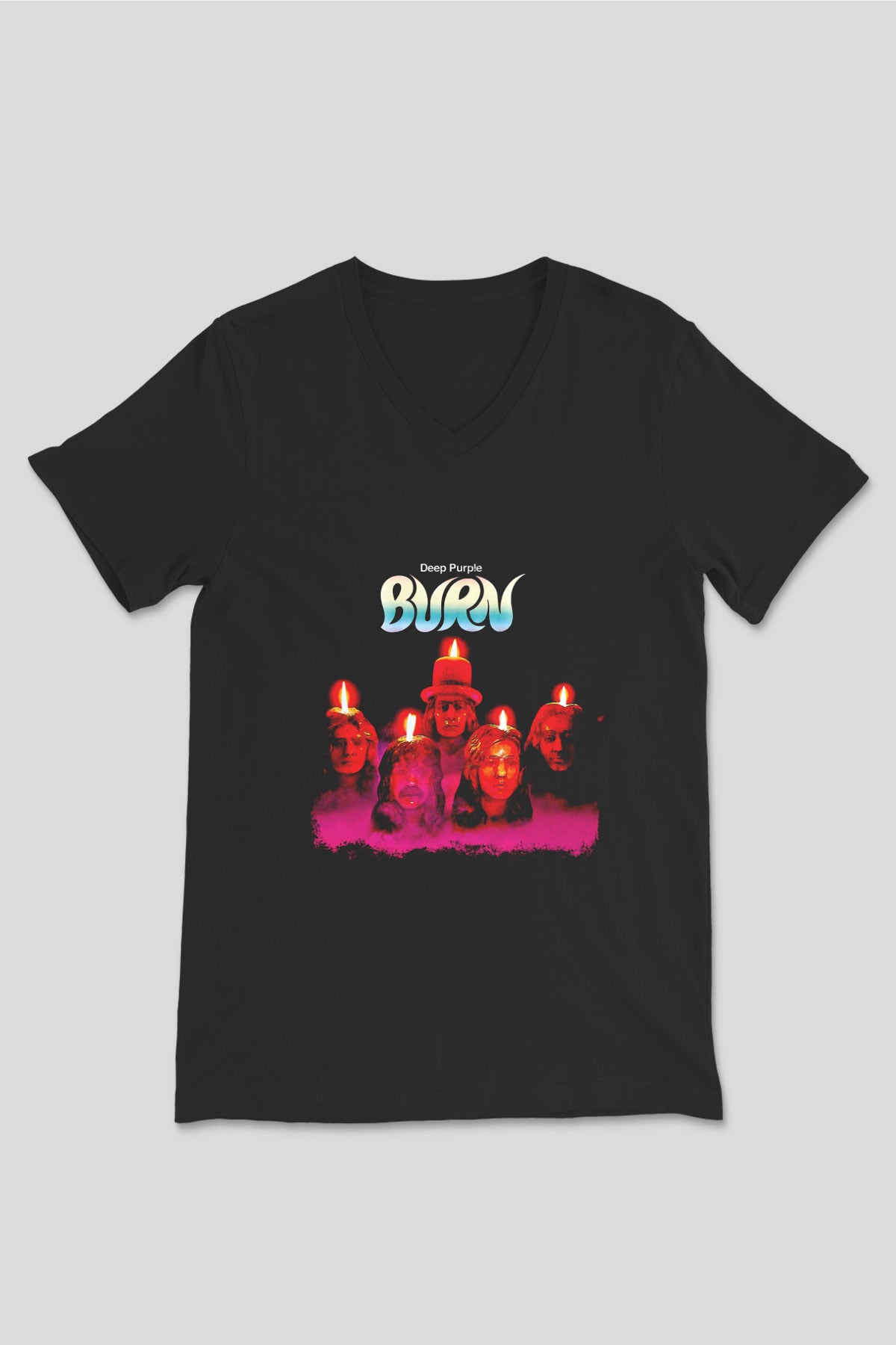 Deep Purple Baskılı Unisex Siyah V Yaka Tişört