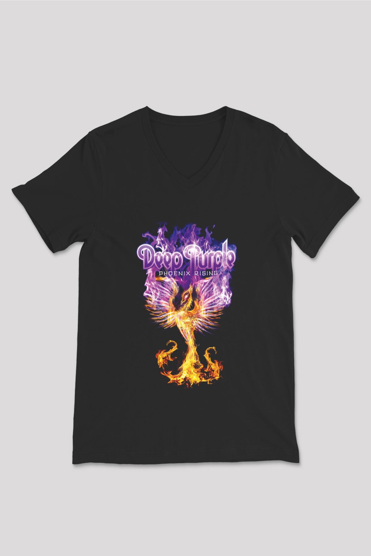 Deep Purple Siyah Unisex V Yaka Tişört T-Shirt