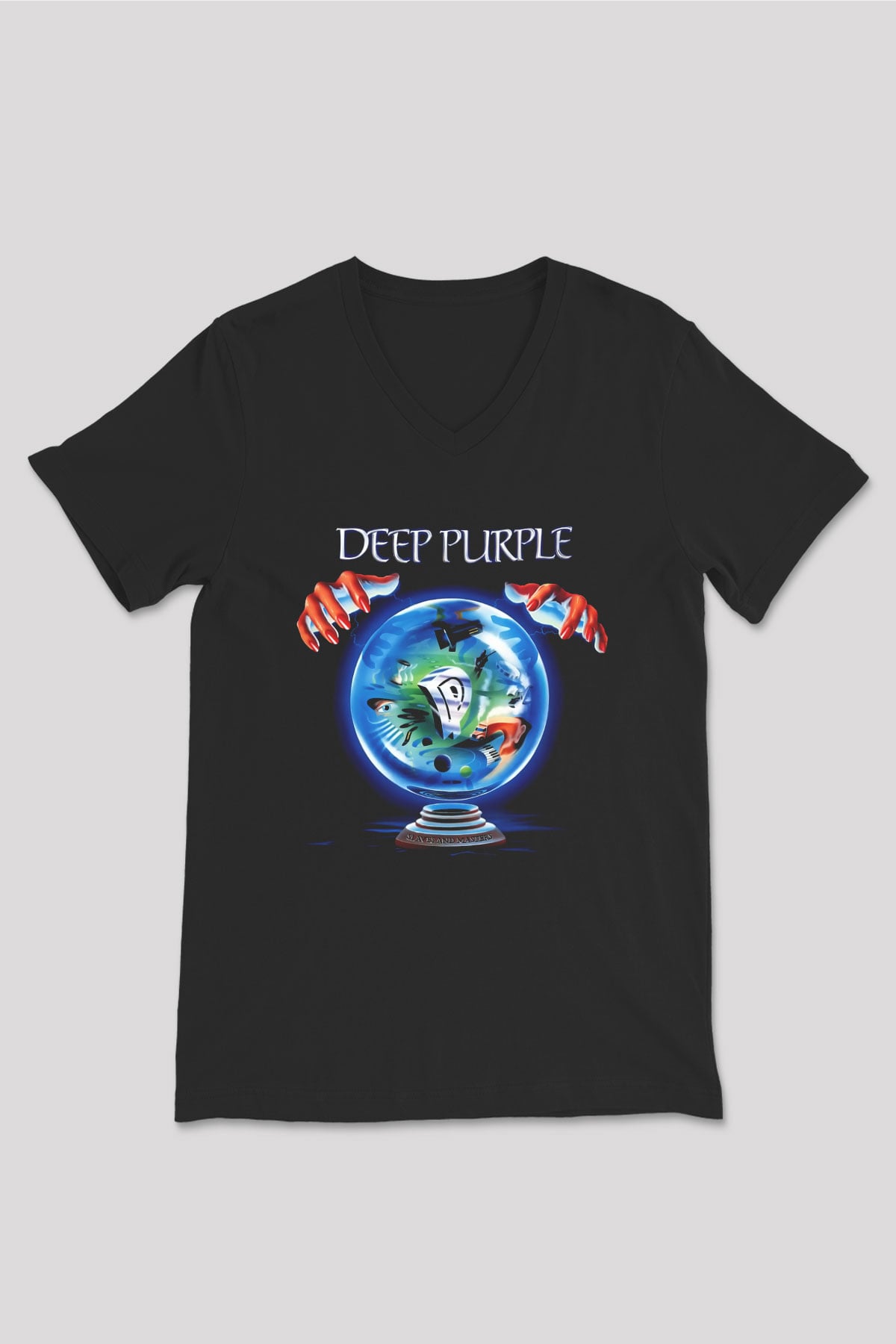 Deep Purple Siyah Unisex V Yaka Tişört T-Shirt