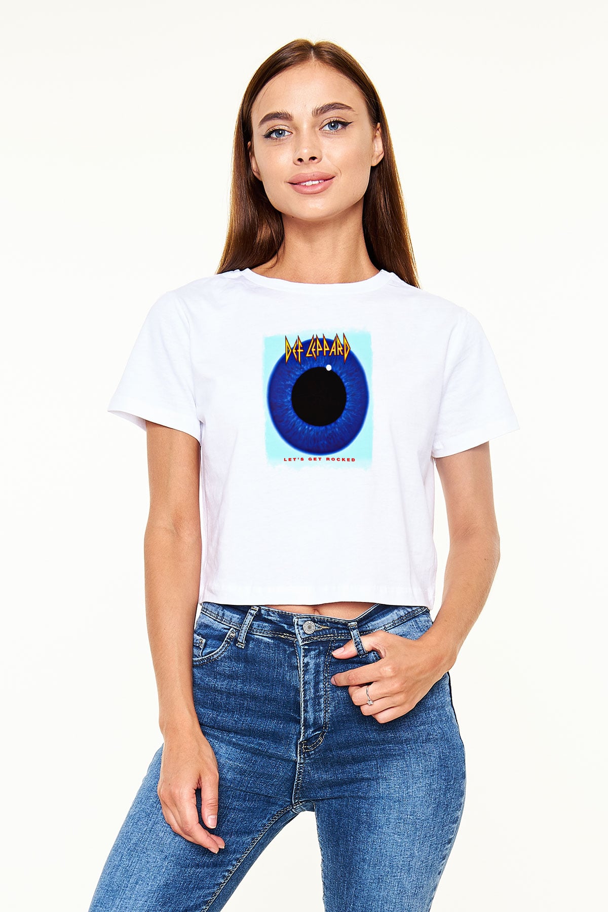 Def Leppard Baskılı Unisex Beyaz Crop Top Tişört