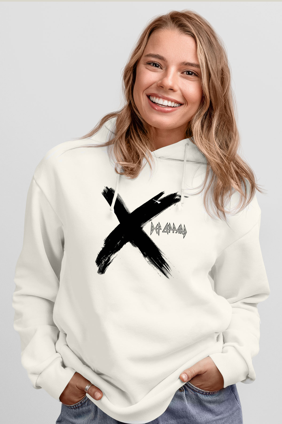 Def Leppard Baskılı Unisex Beyaz Hoodie