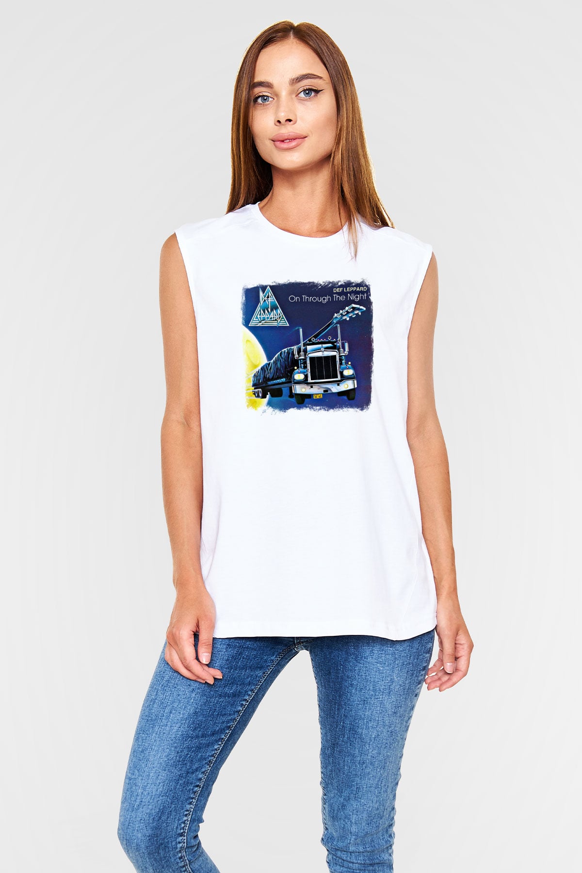 Def Leppard Baskılı Unisex Beyaz Kolsuz Tişört