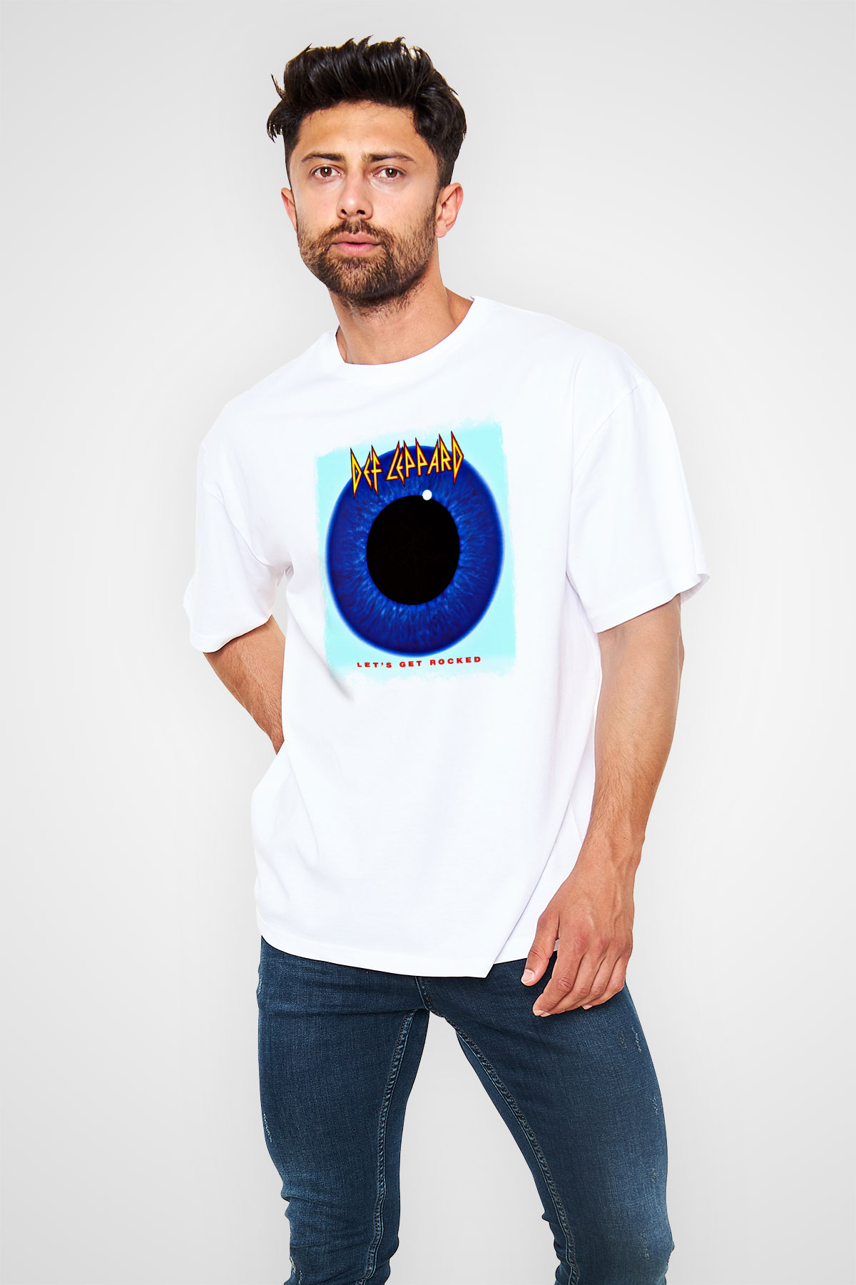 Def Leppard Baskılı Unisex Beyaz Oversize Tişört