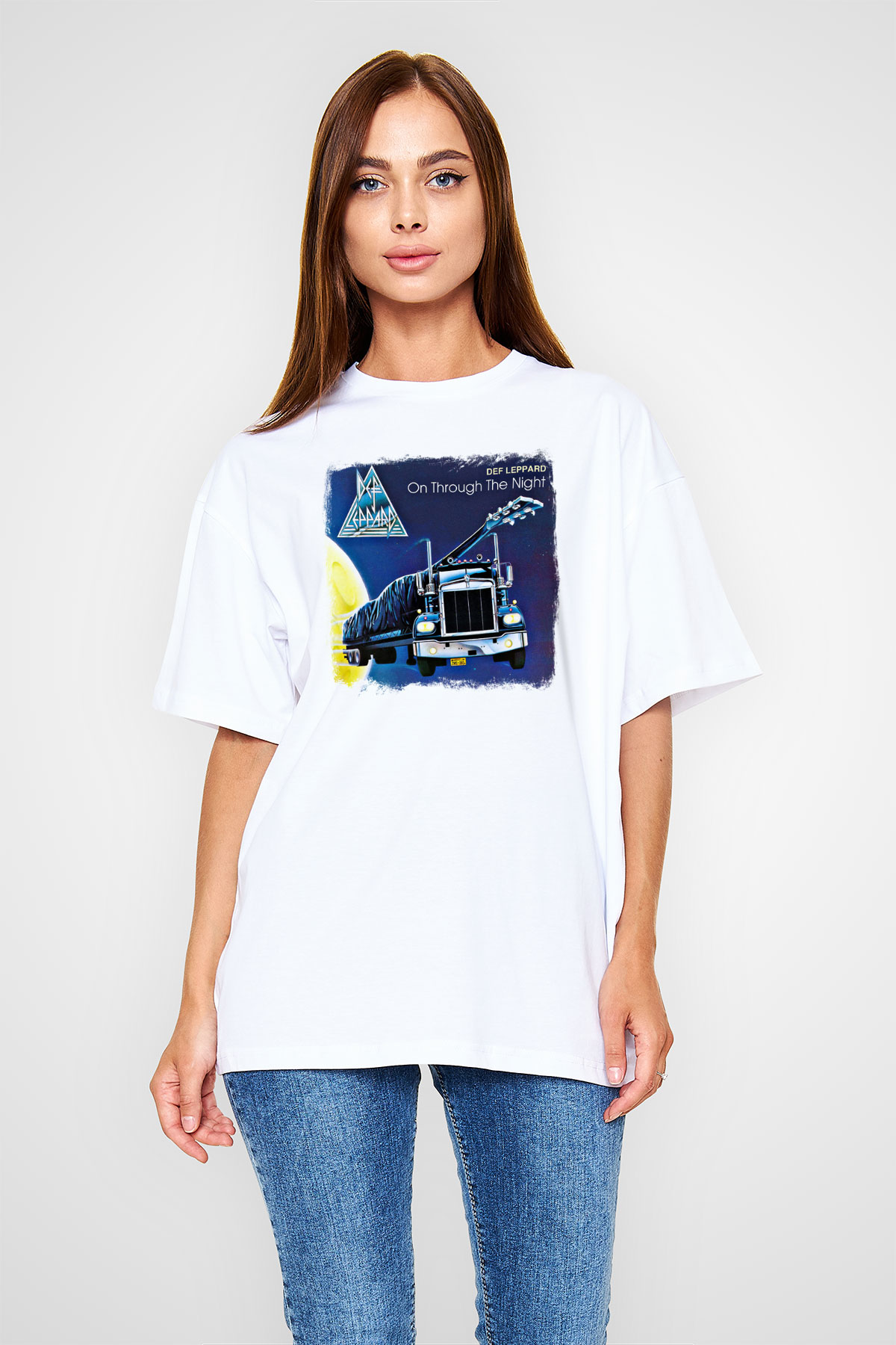 Def Leppard Baskılı Unisex Beyaz Oversize Tişört