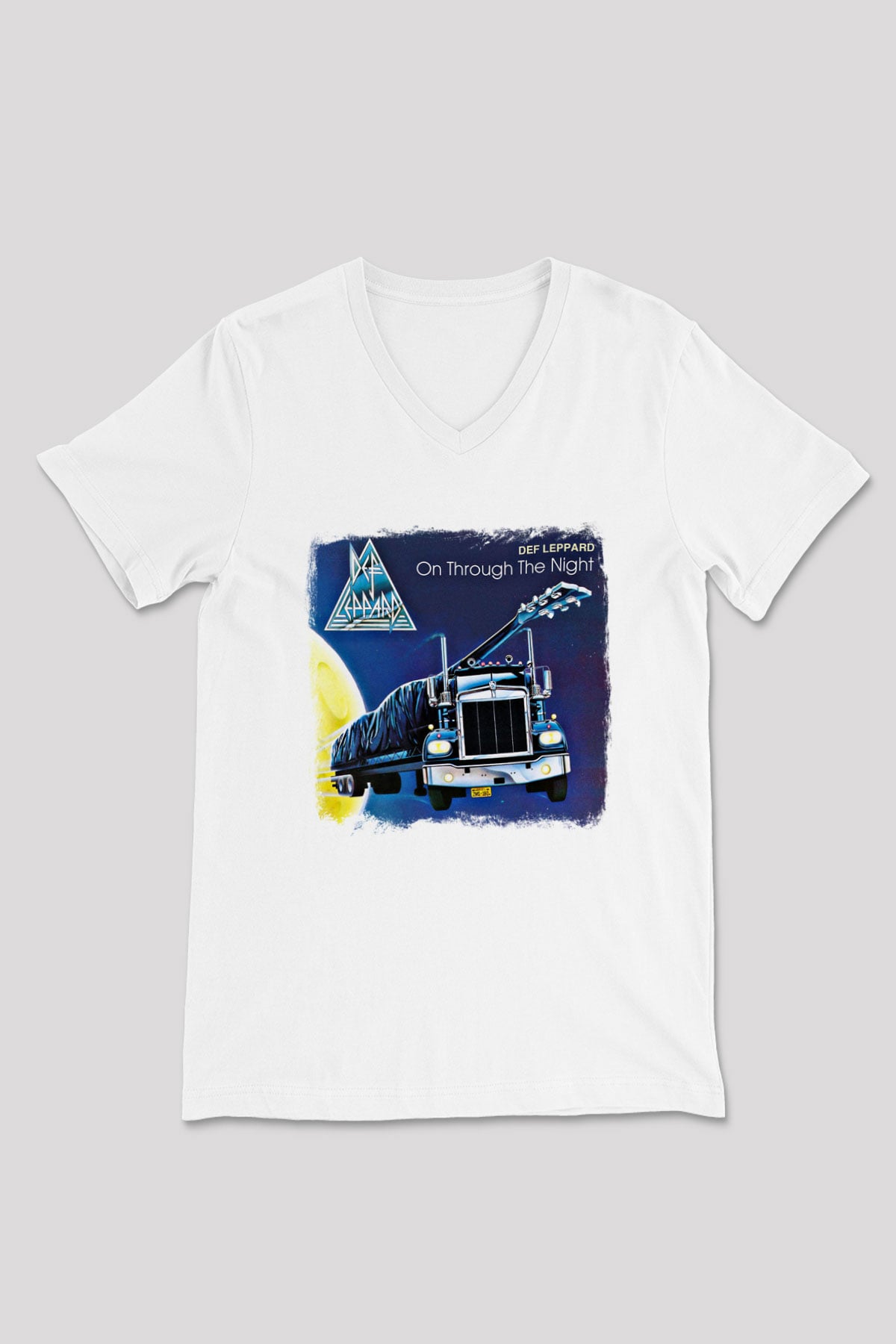 Def Leppard Baskılı Unisex Beyaz V Yaka Tişört