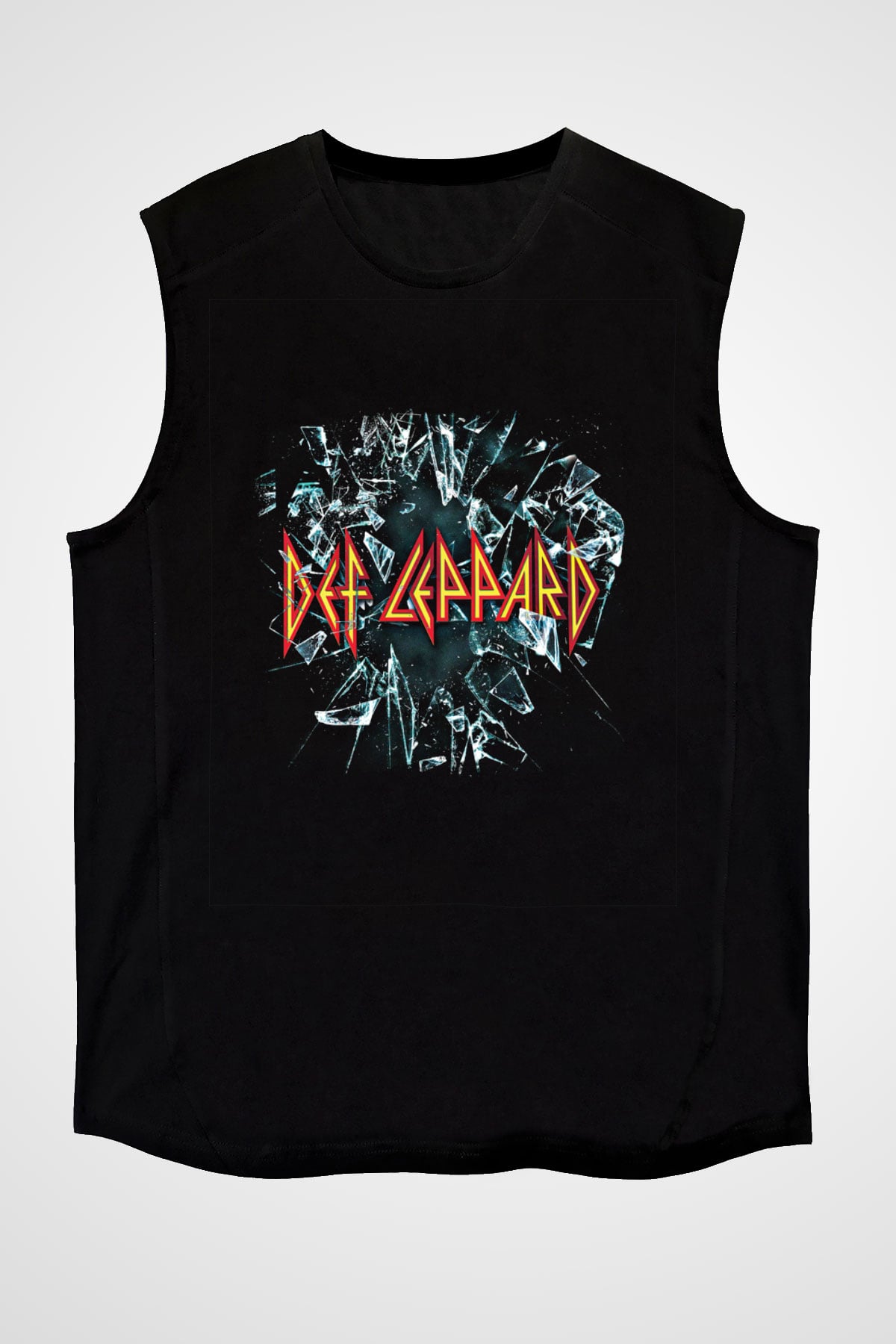 Def Leppard Baskılı Unisex Siyah Kolsuz Tişört