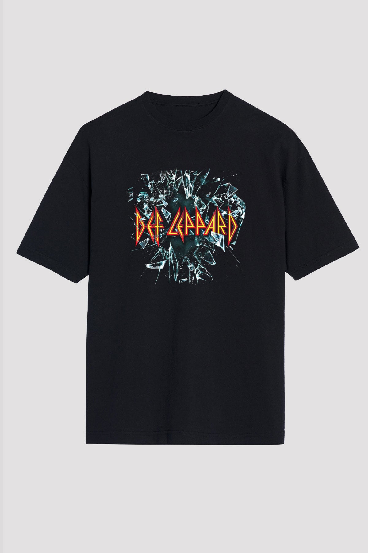 Def Leppard Baskılı Unisex Siyah Oversize Tişört