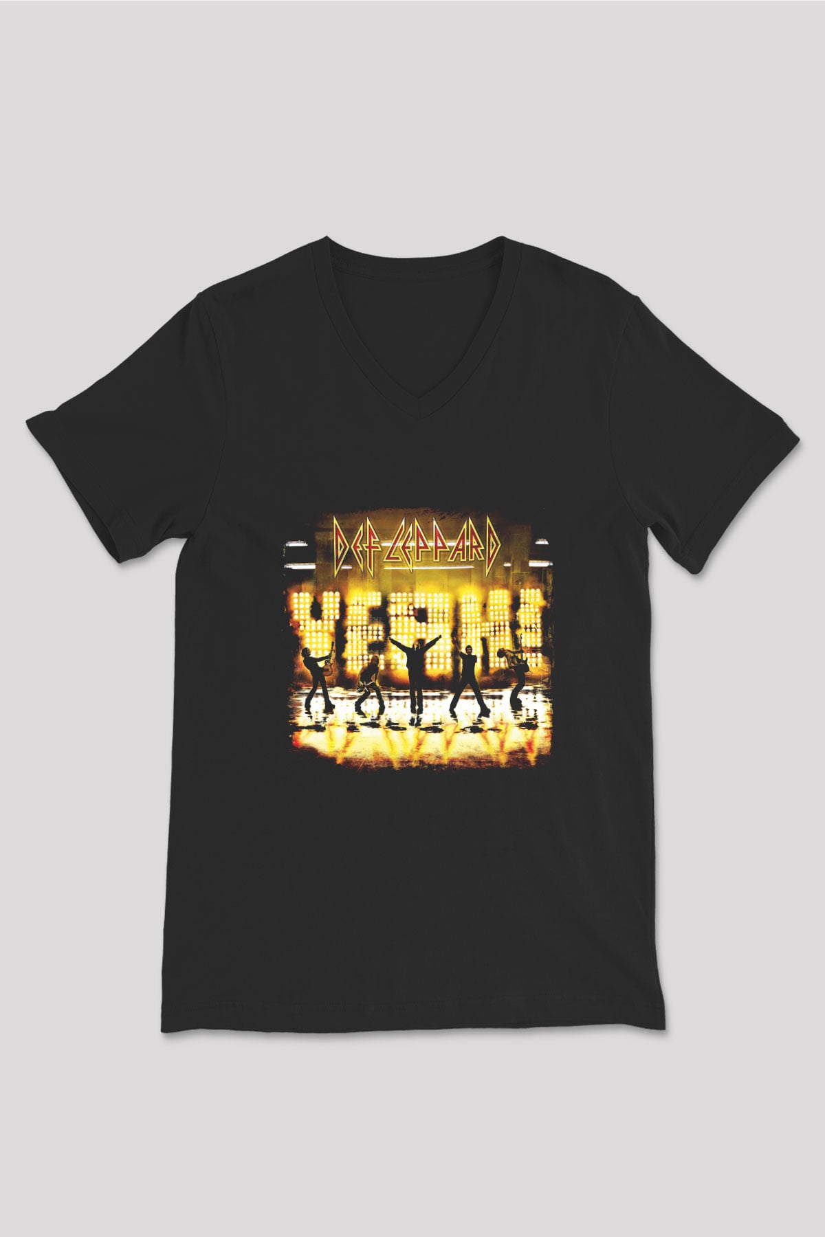 Def Leppard Baskılı Unisex Siyah V Yaka Tişört