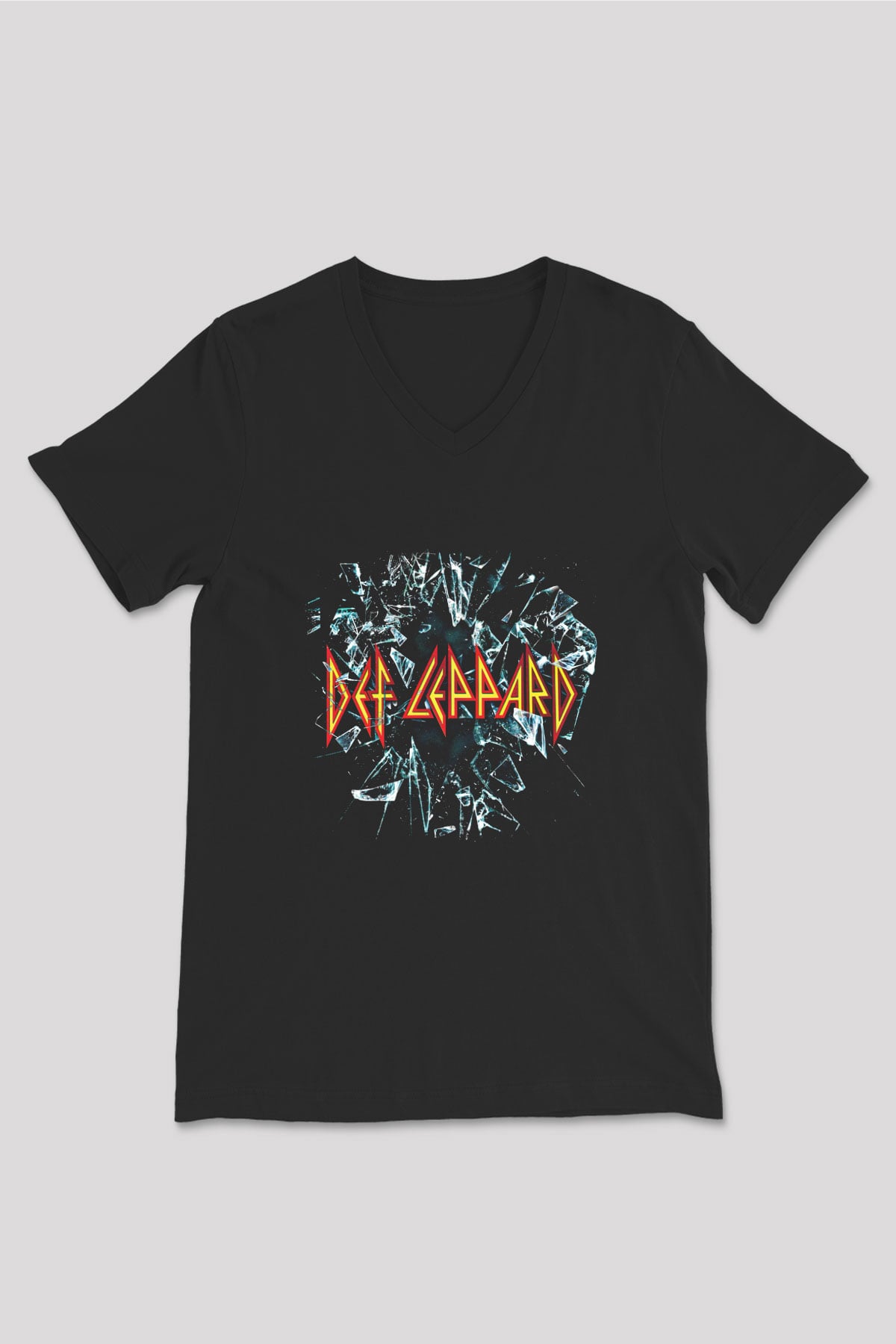 Def Leppard Baskılı Unisex Siyah V Yaka Tişört