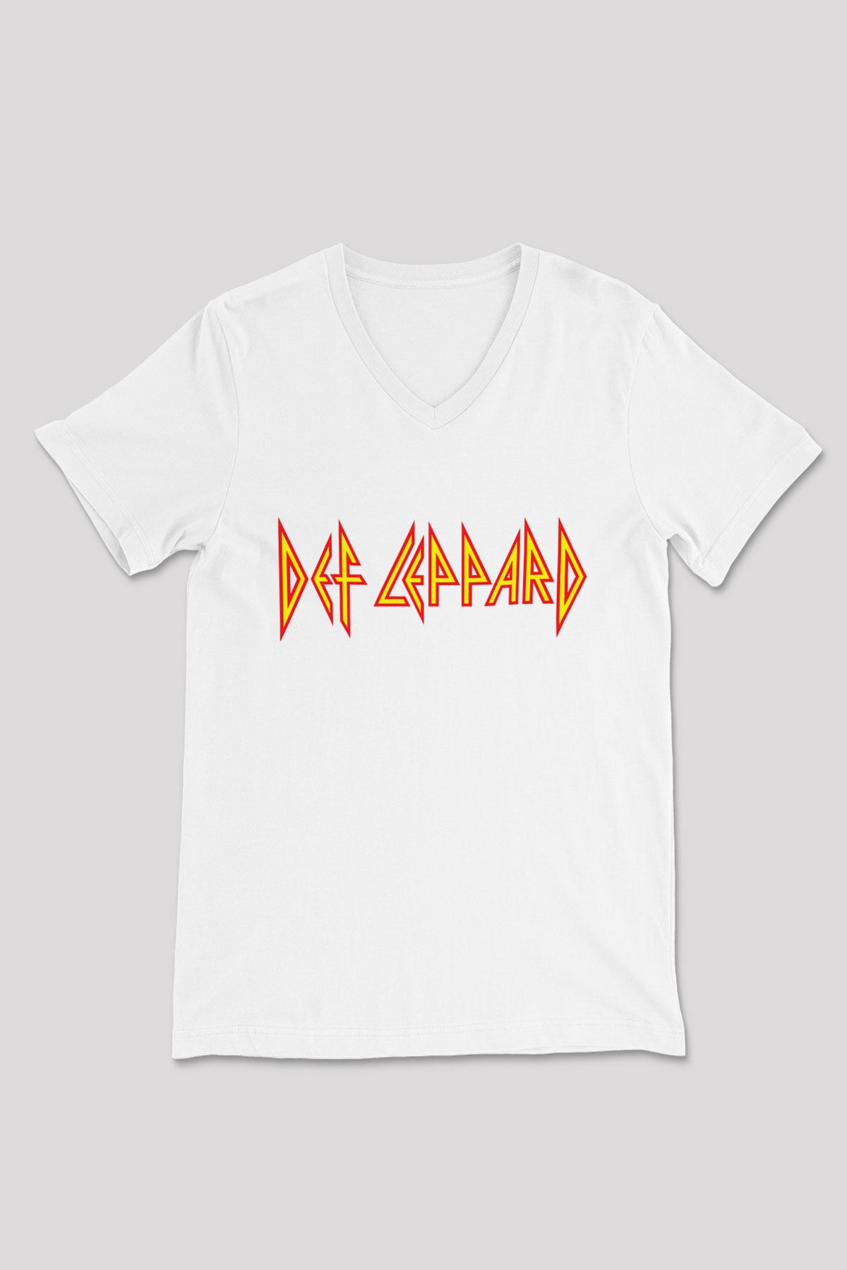 Def Leppard Beyaz Unisex V Yaka Tişört T-Shirt