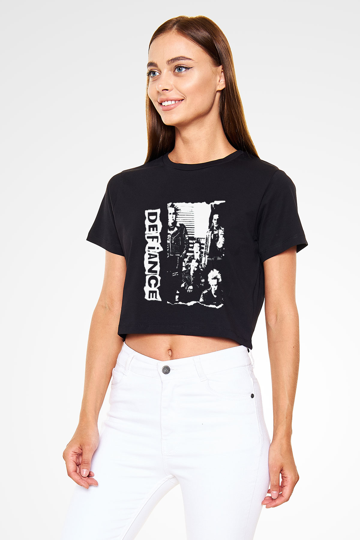 Defiance Siyah Crop Top Tişört