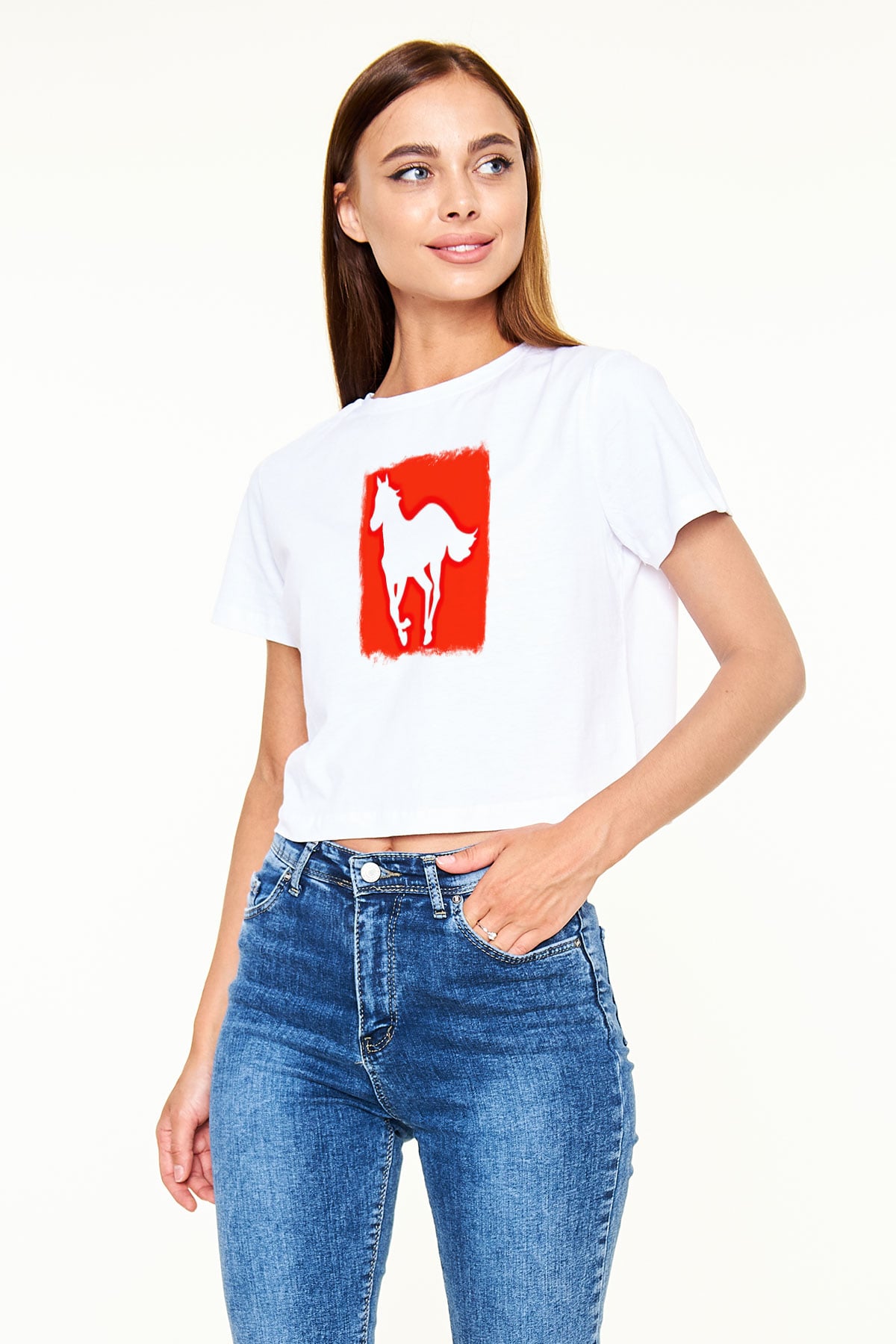 Deftones Baskılı Unisex Beyaz Crop Top Tişört