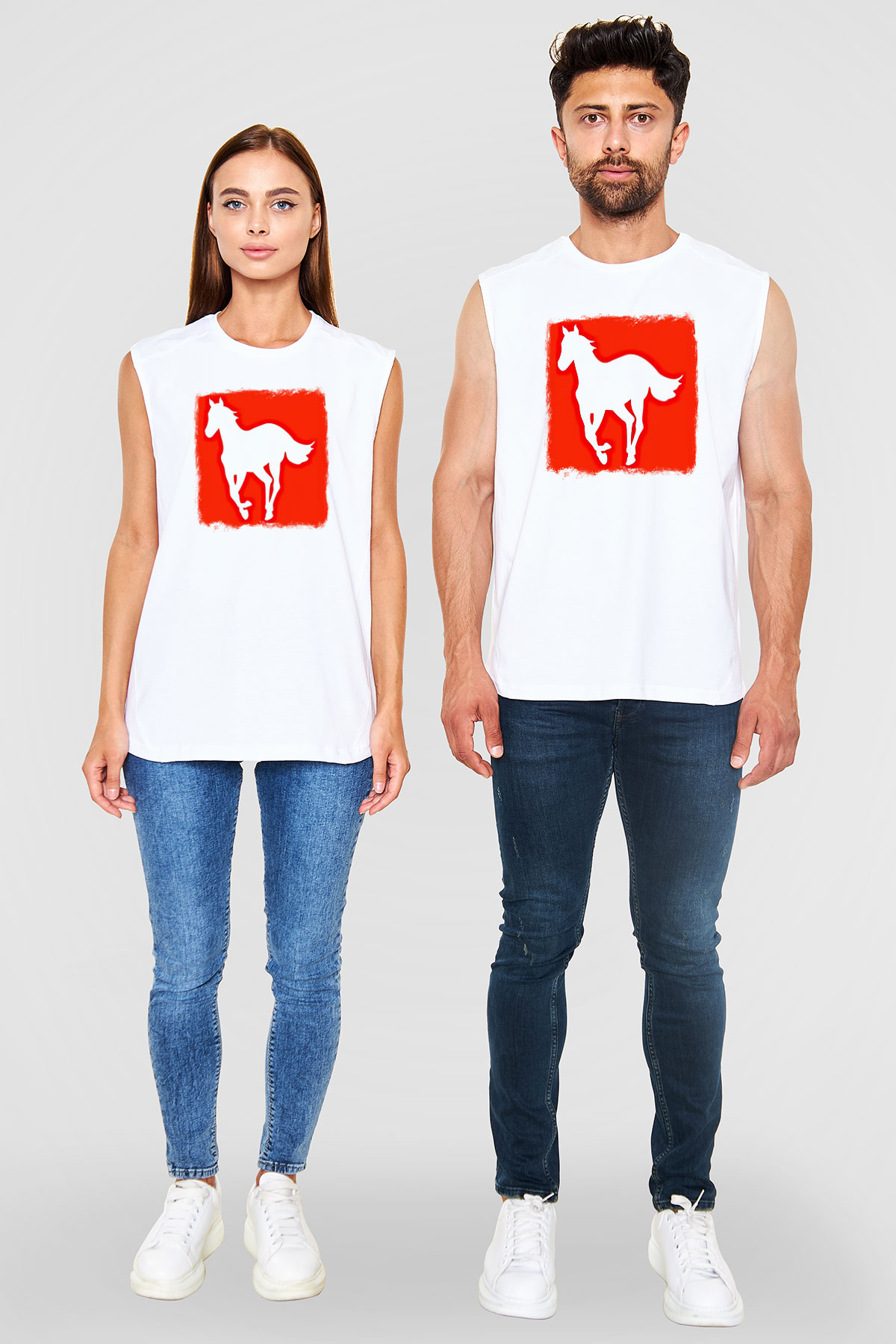 Deftones Baskılı Unisex Beyaz Kolsuz Tişört