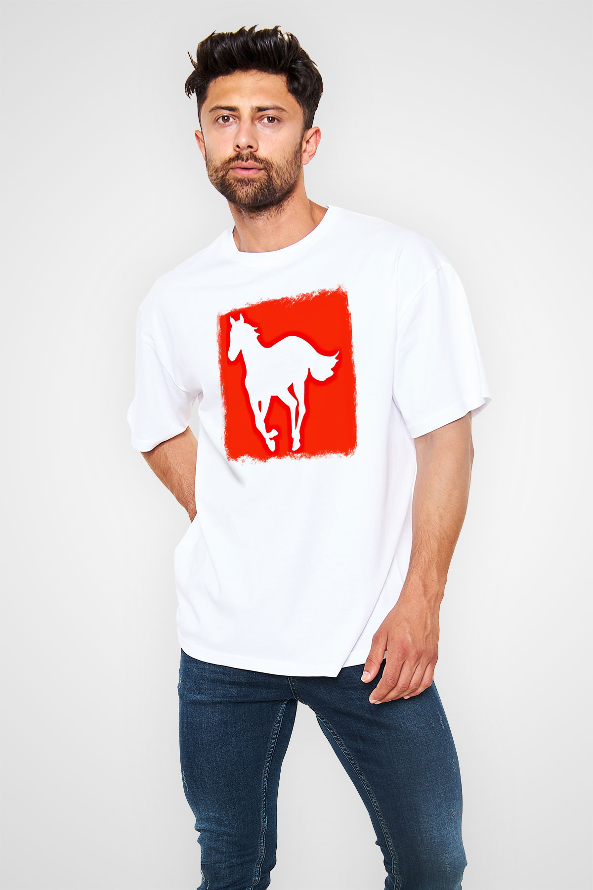 Deftones Baskılı Unisex Beyaz Oversize Tişört