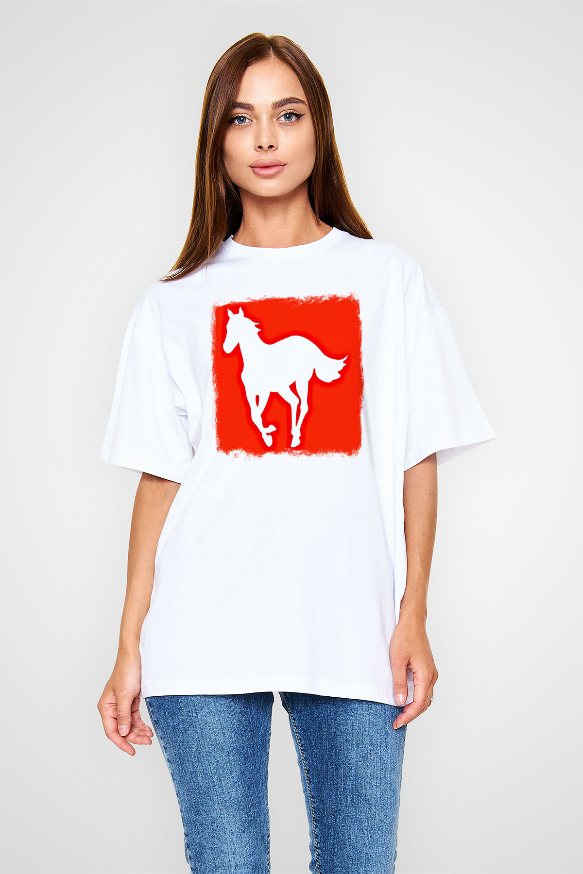 Deftones Baskılı Unisex Beyaz Oversize Tişört