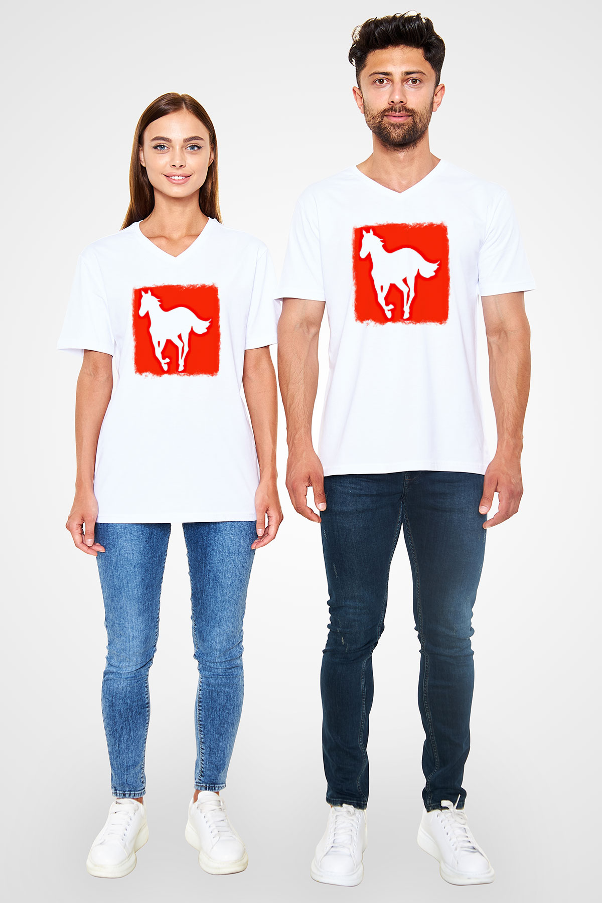 Deftones Baskılı Unisex Beyaz V Yaka Tişört