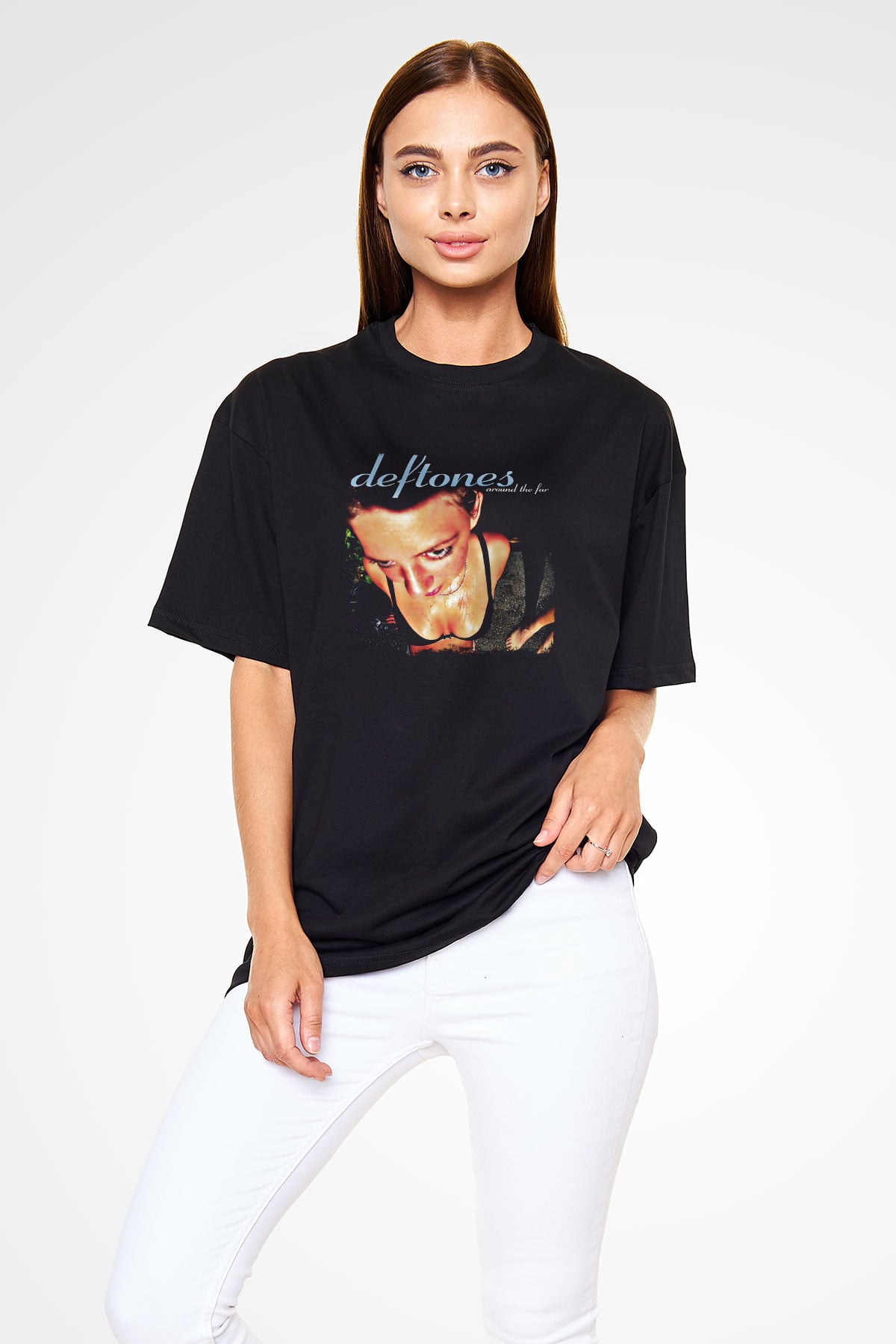 Deftones Baskılı Unisex Siyah Oversize Tişört