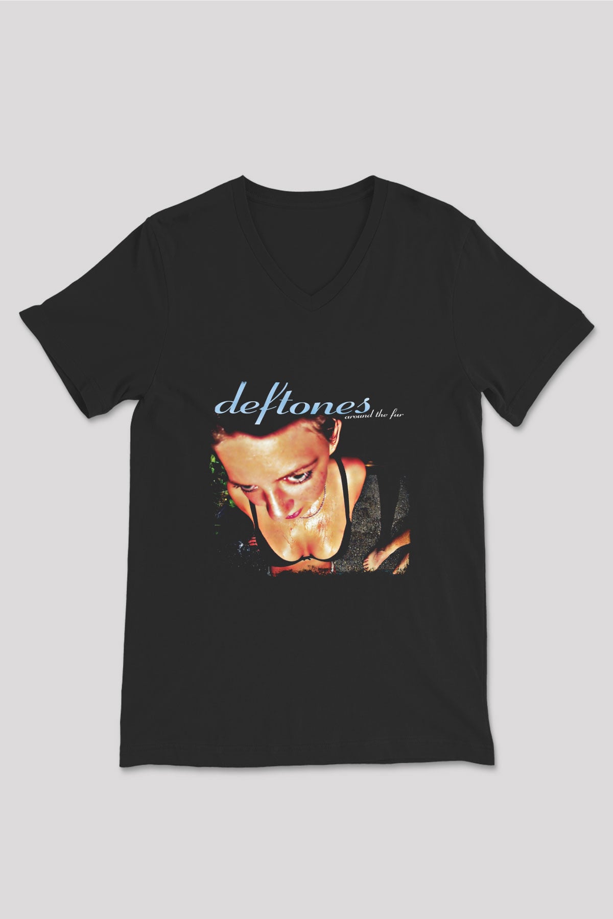 Deftones Baskılı Unisex Siyah V Yaka Tişört