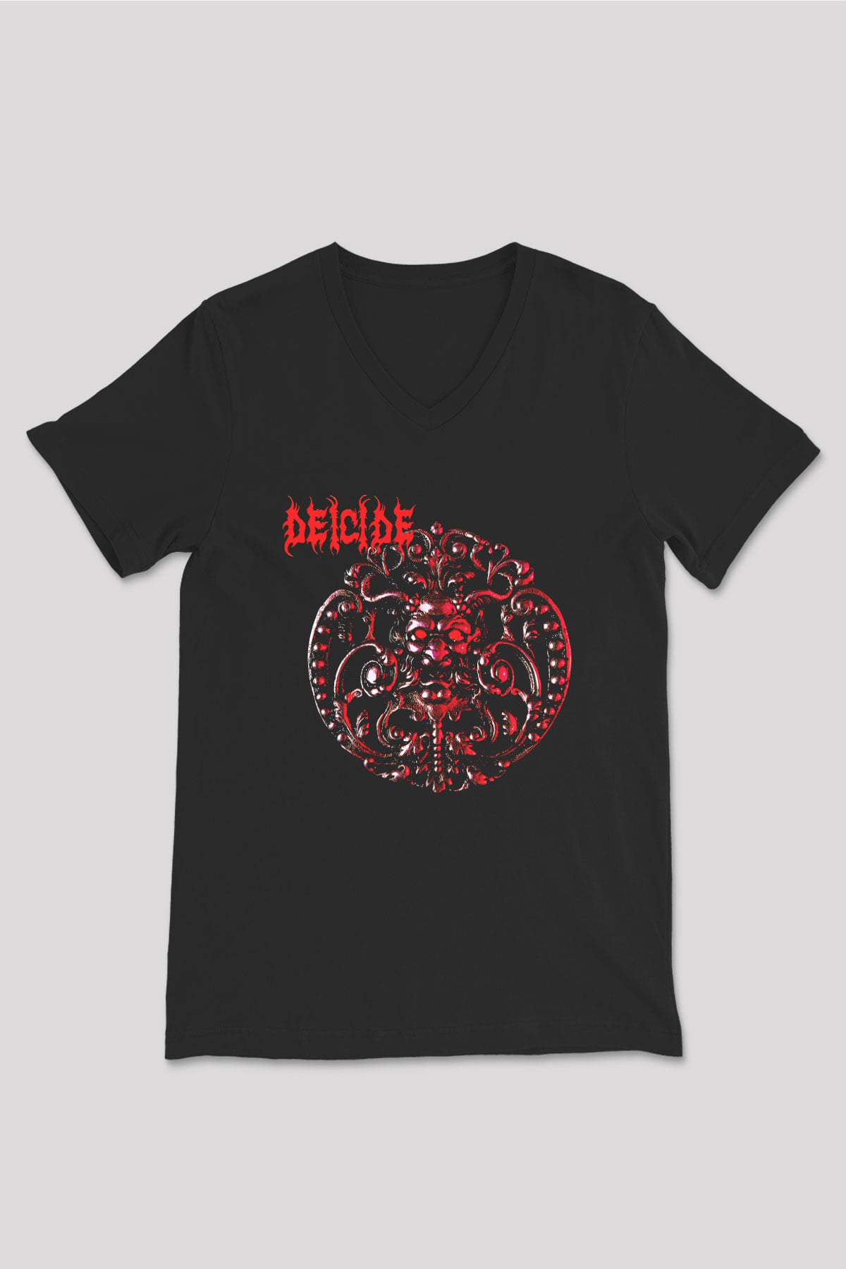 Deicide Baskılı Unisex Siyah V Yaka Tişört - Tshirt