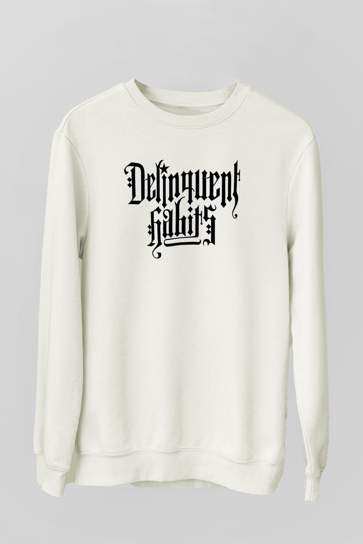 Delinquent Habits Baskılı Beyaz Unisex Sweatshirt