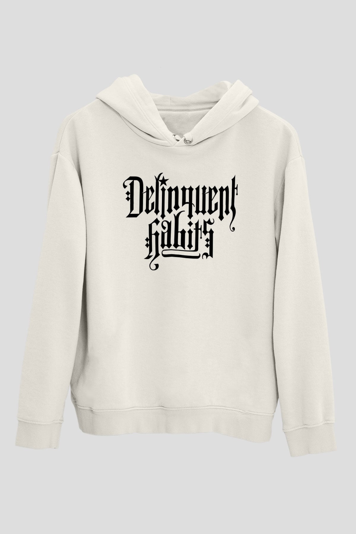 Delinquent Habits Baskılı Beyaz Unisex Kapüşonlu Sweatshirt