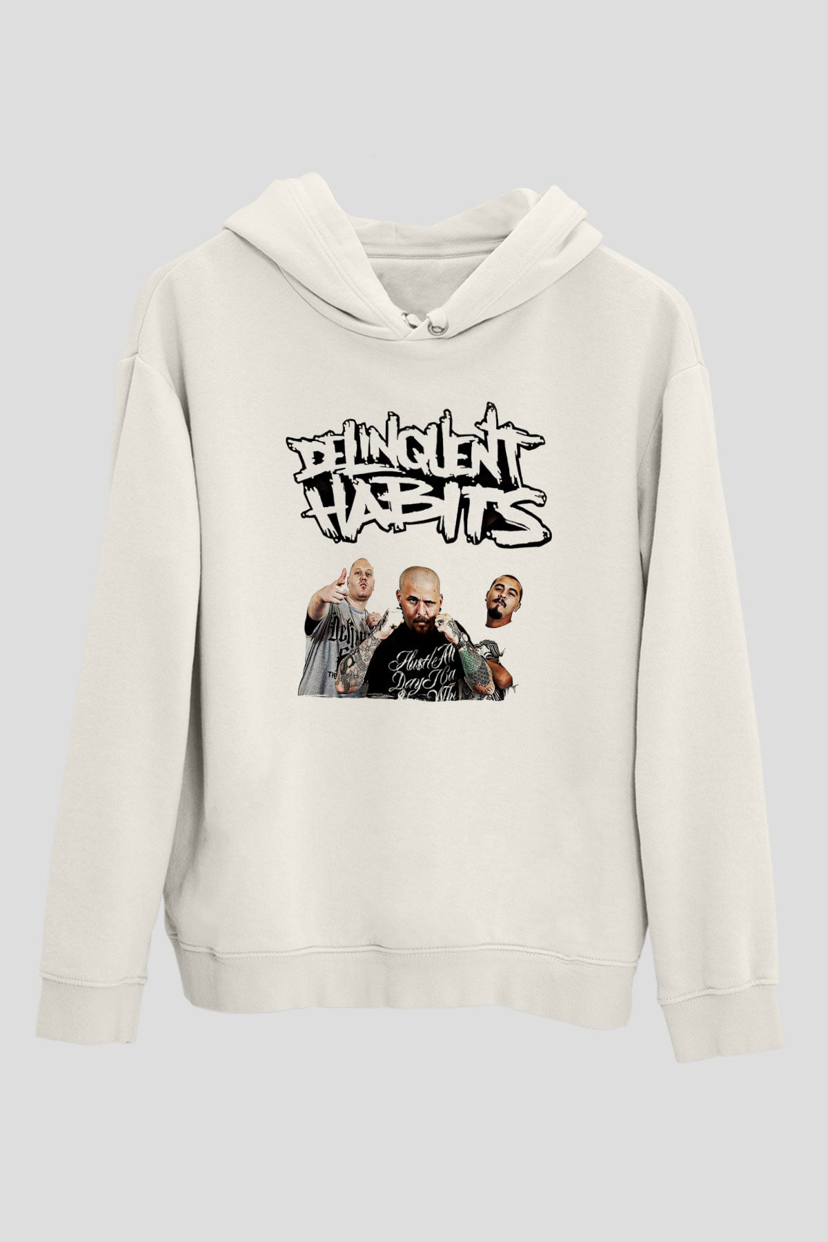 Delinquent Habits Baskılı Beyaz Unisex Kapüşonlu Sweatshirt