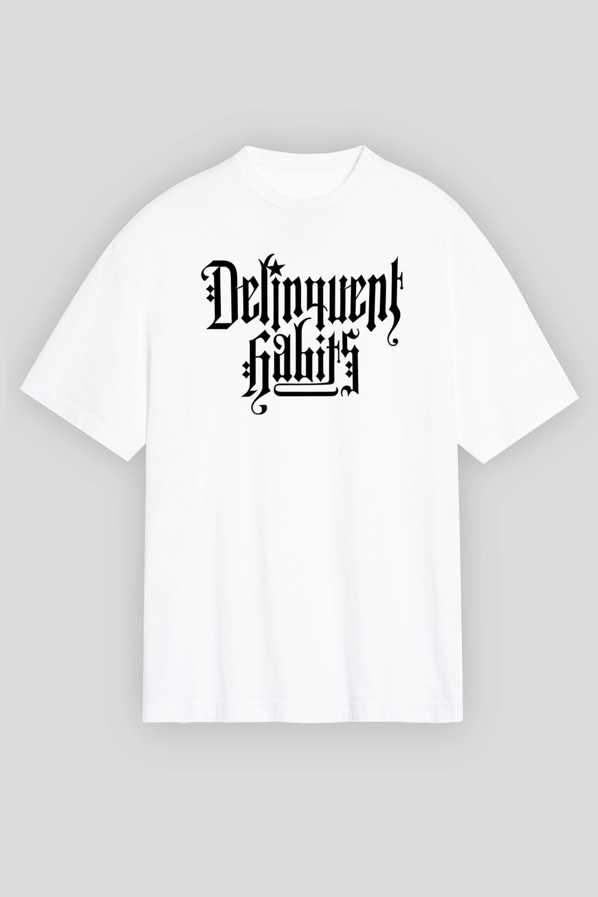 Delinquent Habits Baskılı Beyaz Unisex Oversize Tişört - Tshirt