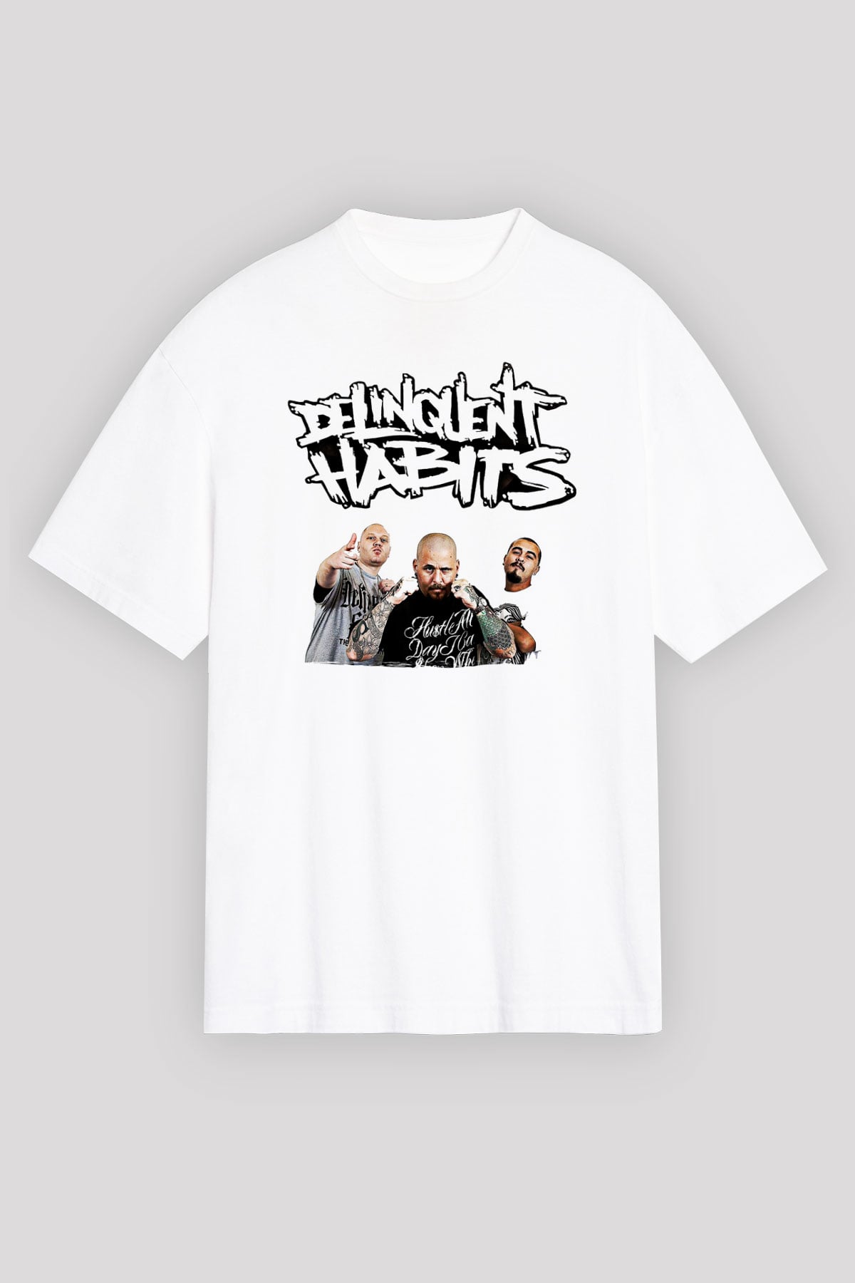Delinquent Habits Baskılı Beyaz Unisex Oversize Tişört - Tshirt