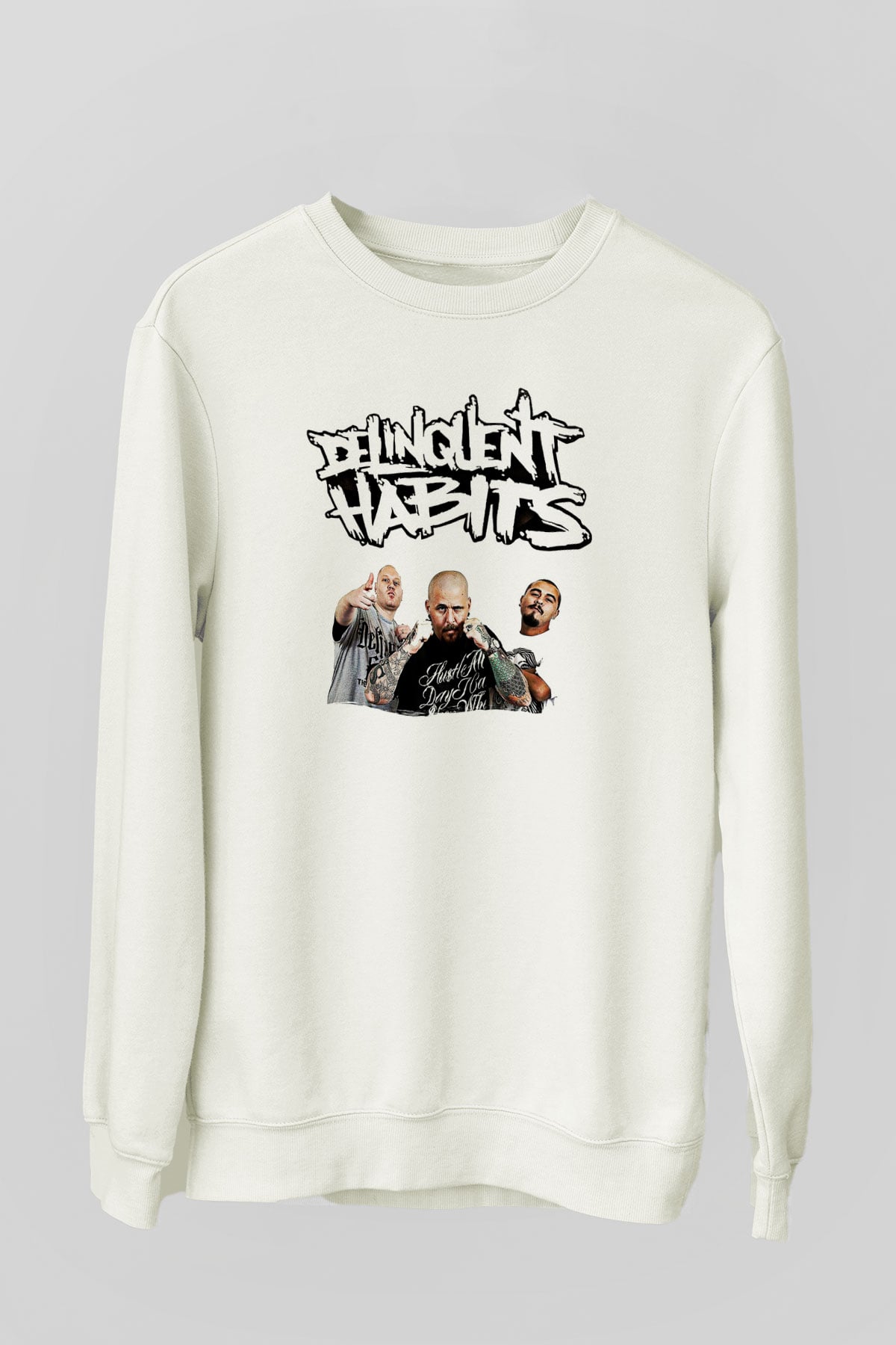 Delinquent Habits Baskılı Beyaz Unisex Sweatshirt