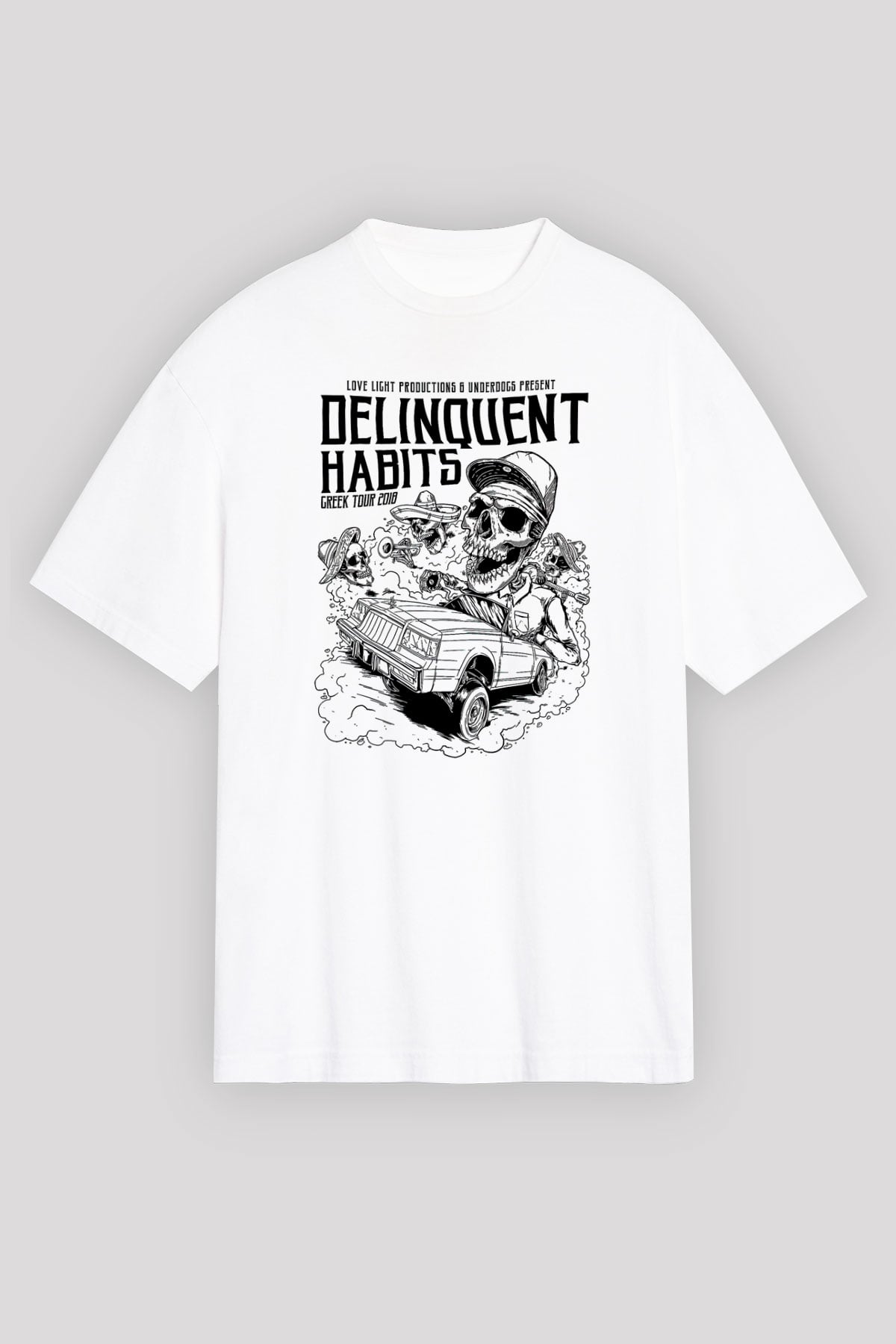 Delinquent Habits Baskılı Beyaz Unisex Oversize Tişört - Tshirt
