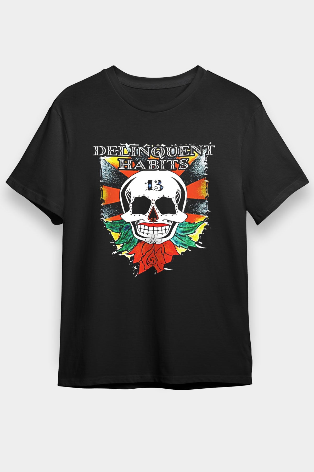 Delinquent Habits Baskılı Unisex Siyah Tişört - Tshirt
