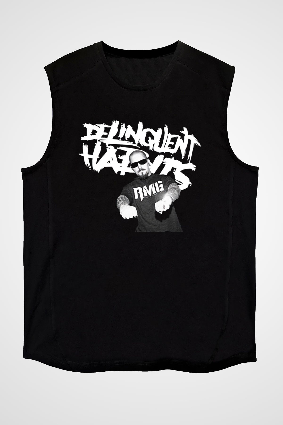 Delinquent Habits Baskılı Unisex Siyah Kolsuz Tişört - Tshirt