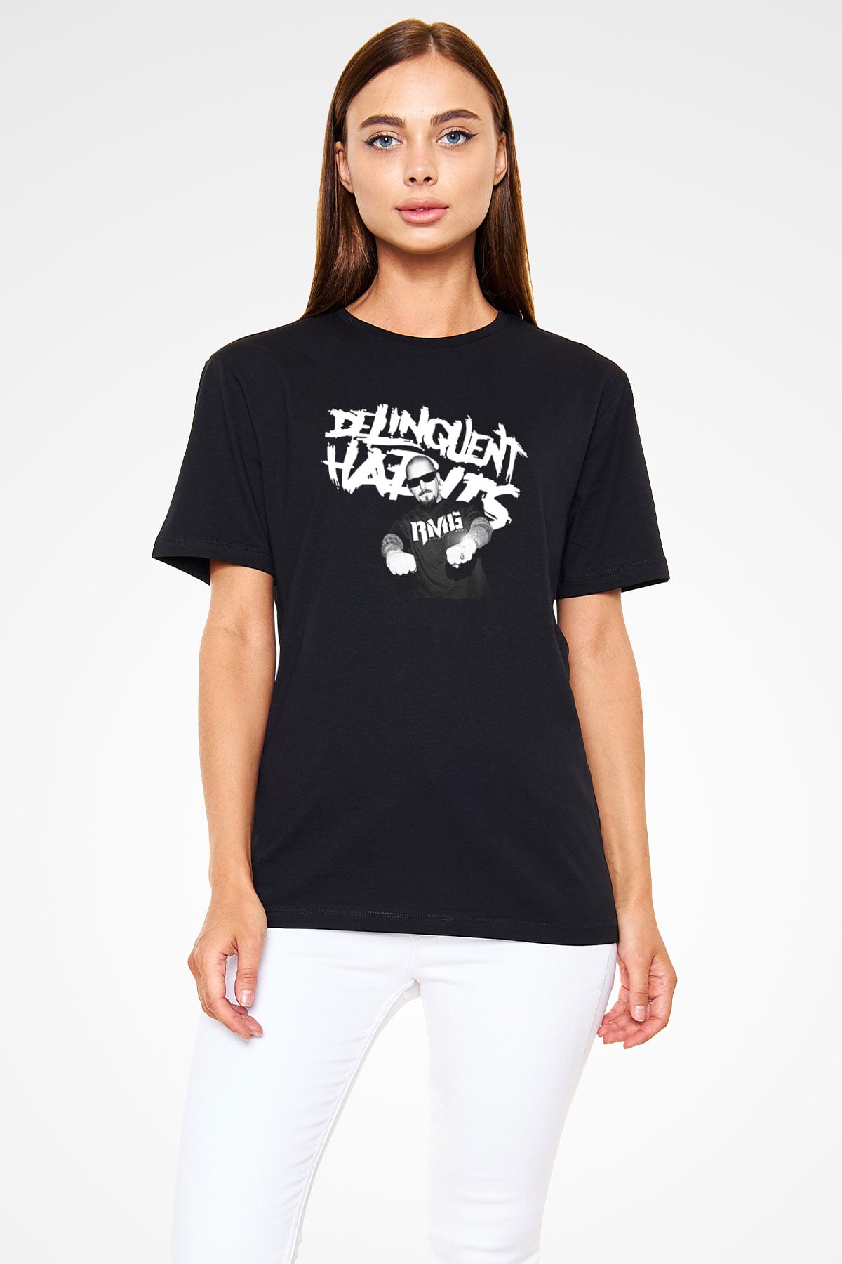 Delinquent Habits Baskılı Unisex Siyah Tişört - Tshirt