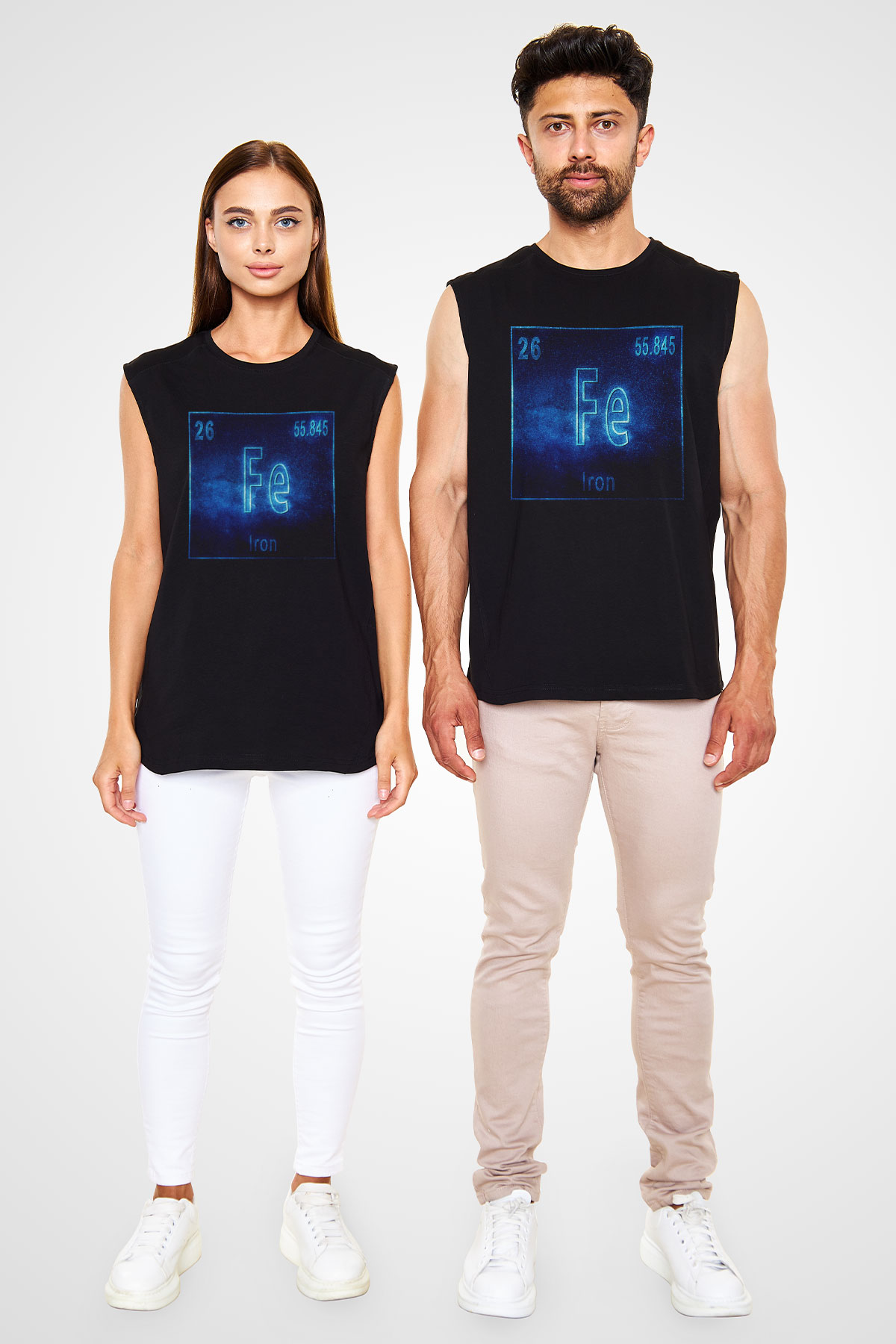Demir Atom Numarası Baskılı Unisex Siyah Kolsuz Tişört
