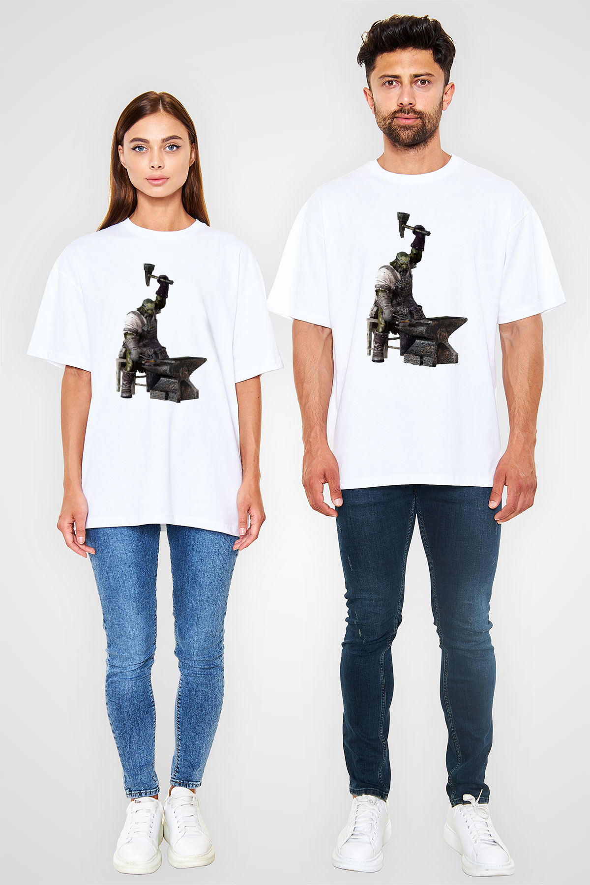 Demirci Beyaz Unisex Oversize Tişört T-Shirt