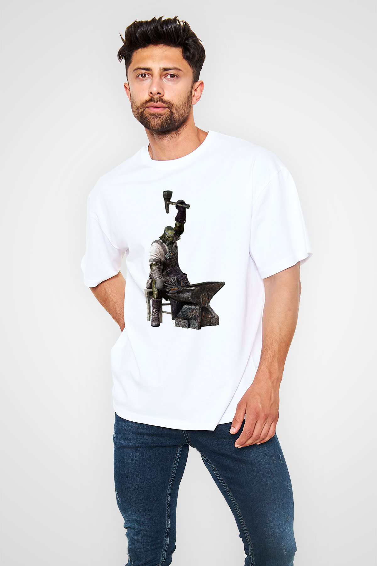 Demirci Beyaz Unisex Oversize Tişört T-Shirt