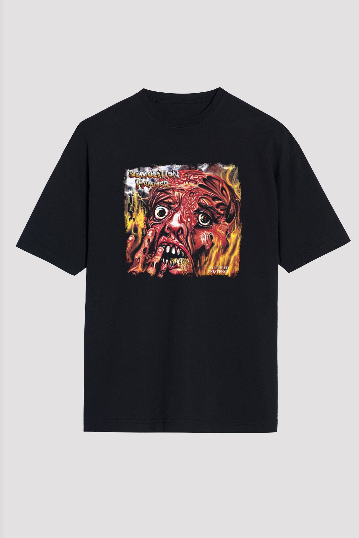 Demolition Hammer Baskılı Unisex Siyah Oversize Tişört