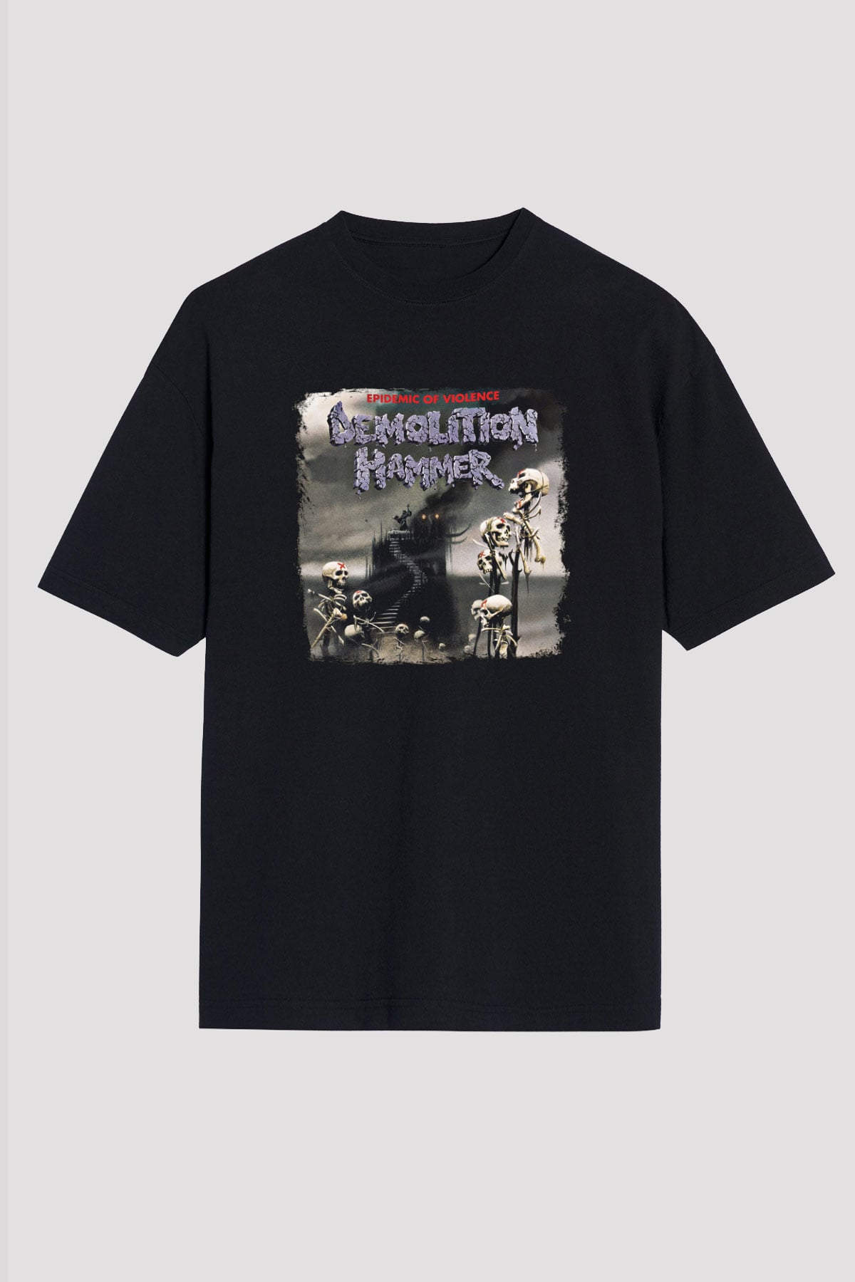 Demolition Hammer Baskılı Unisex Siyah Oversize Tişört