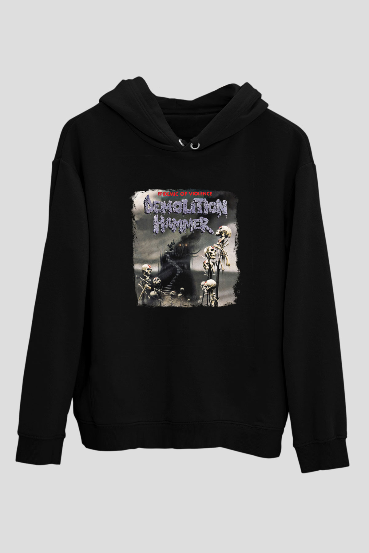 Demolition Hammer Baskılı Unisex Siyah Hoodie
