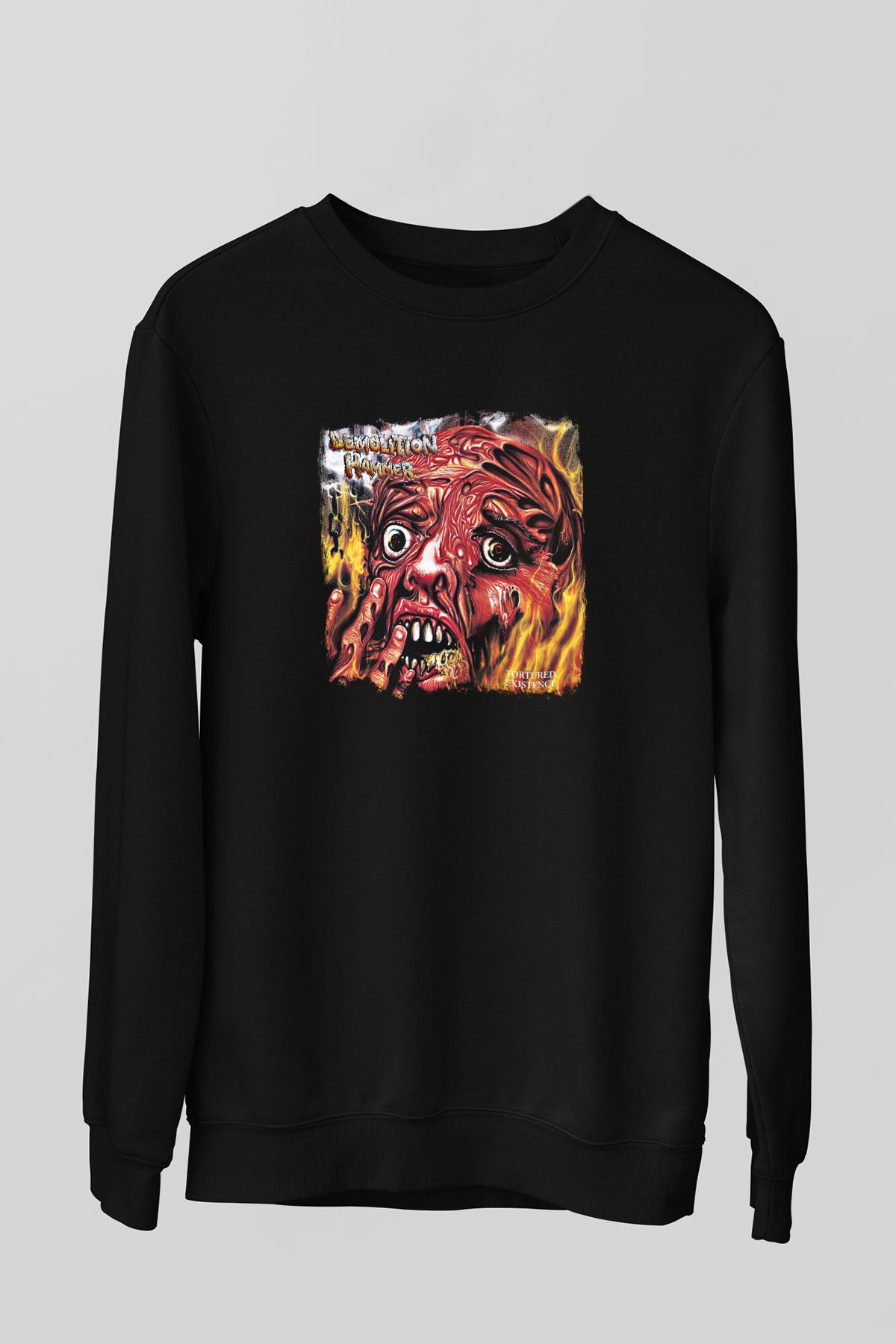Demolition Hammer Baskılı Unisex Siyah Sweatshirt