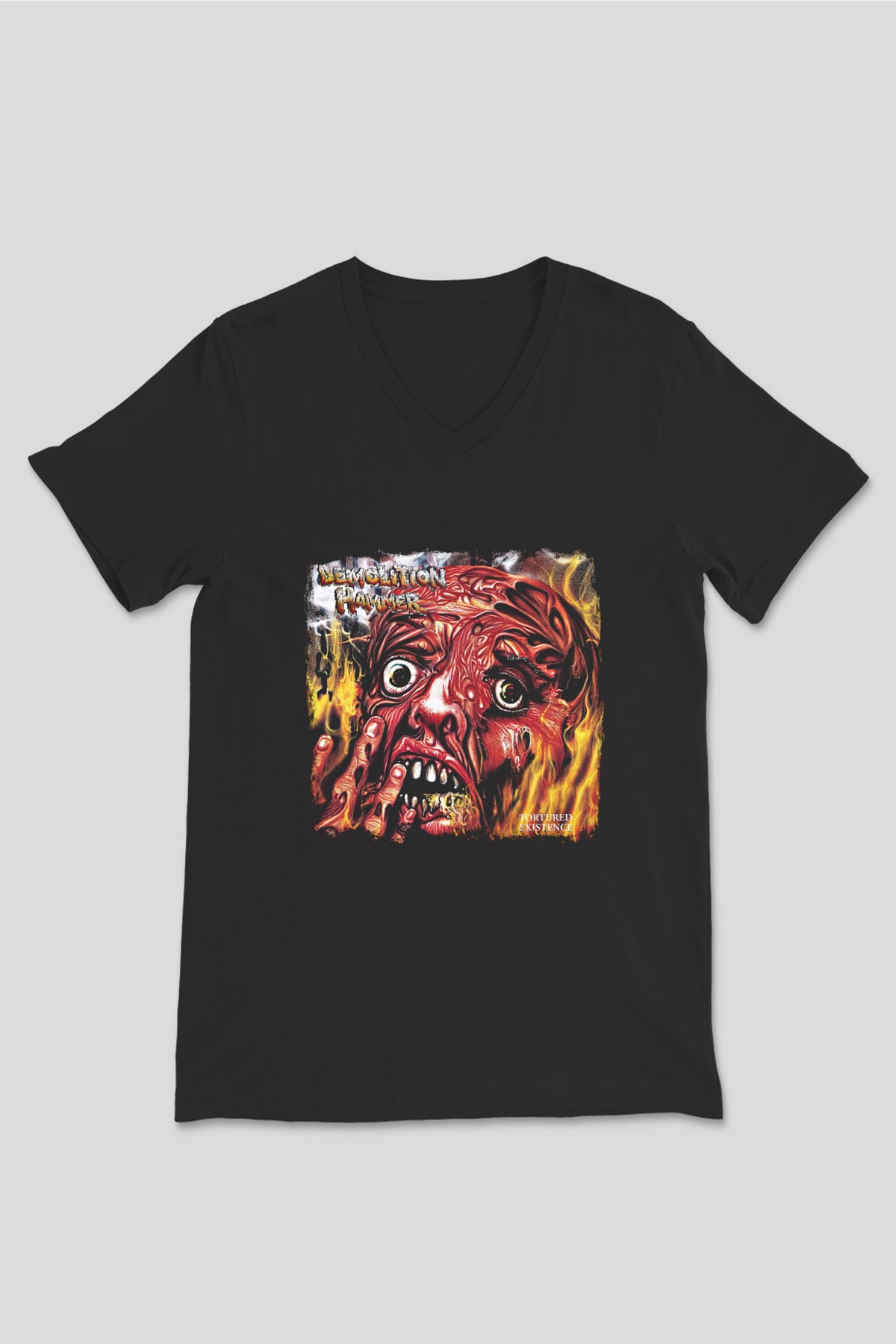 Demolition Hammer Baskılı Unisex Siyah V Yaka Tişört