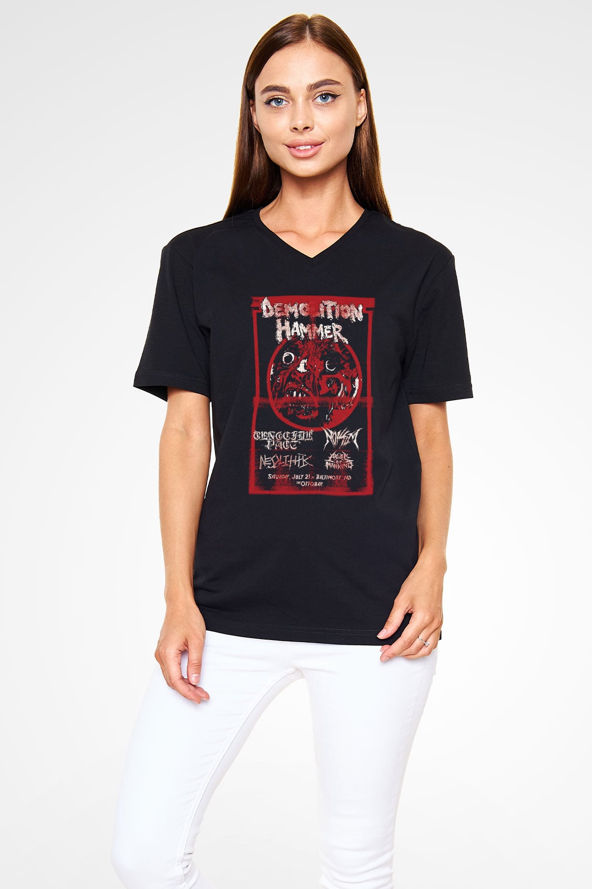 Demolition Hammer Siyah Unisex V Yaka Tişört T-Shirt