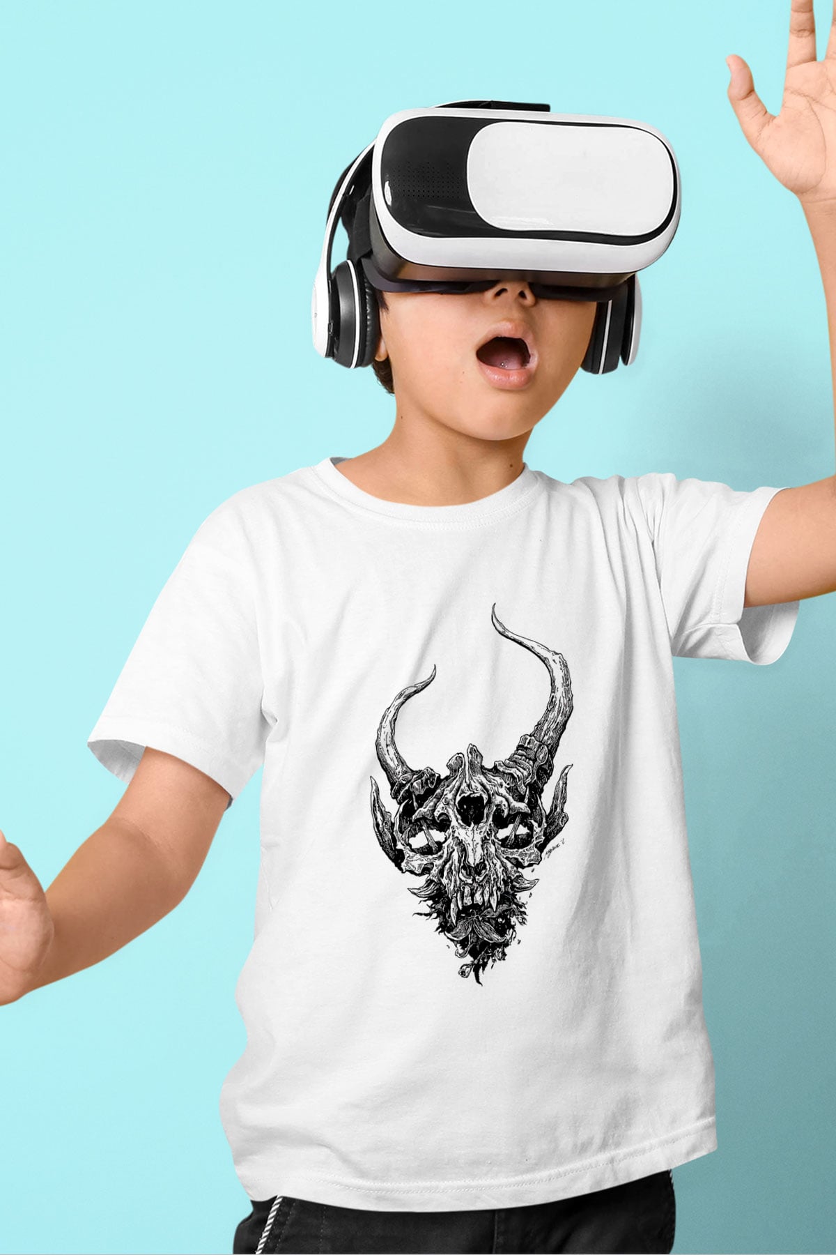 Demon Hunter Baskılı Beyaz Unisex Beyaz Çocuk Tişört - Tshirt