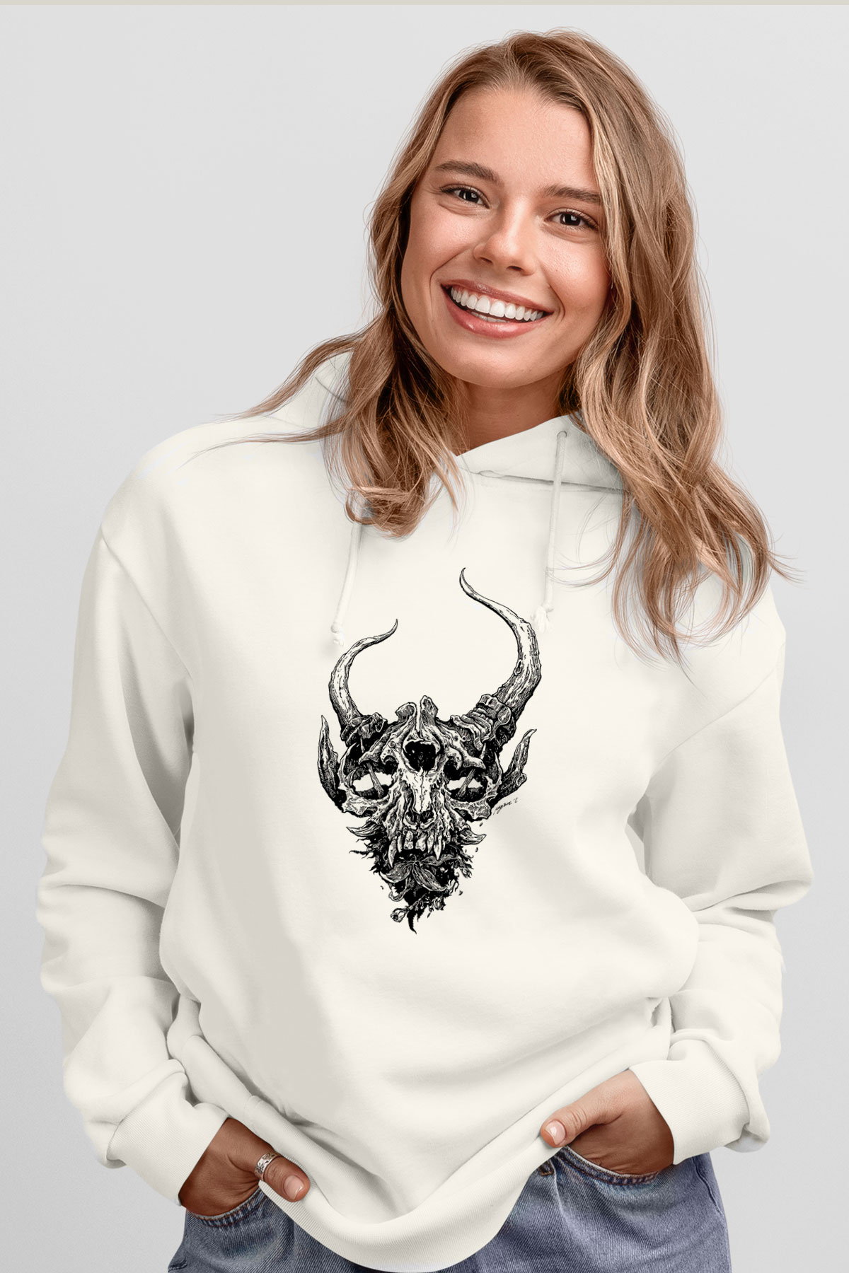 Demon Hunter Baskılı Beyaz Unisex Kapüşonlu Sweatshirt