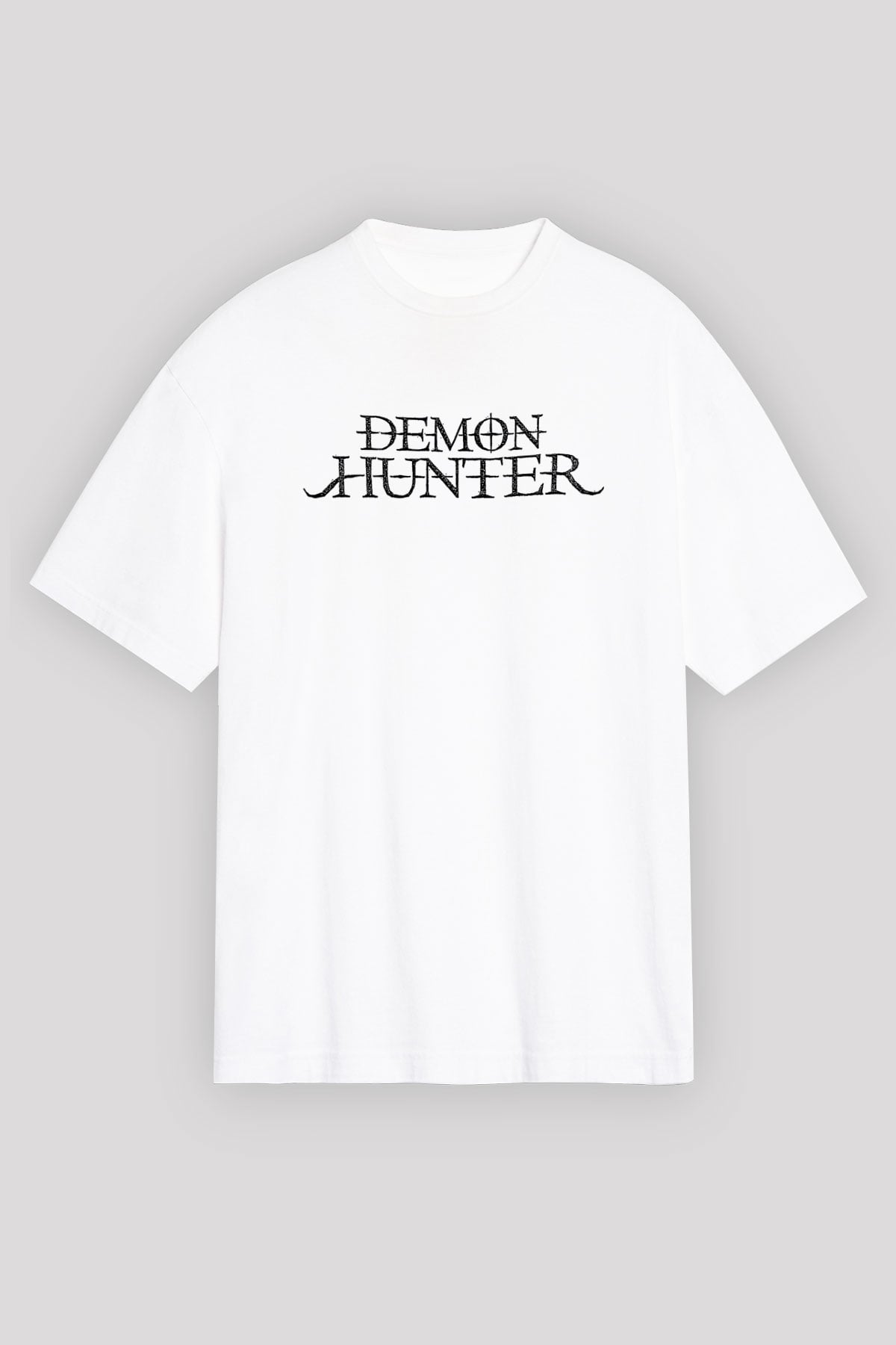 Demon Hunter Baskılı Beyaz Unisex Oversize Tişört - Tshirt