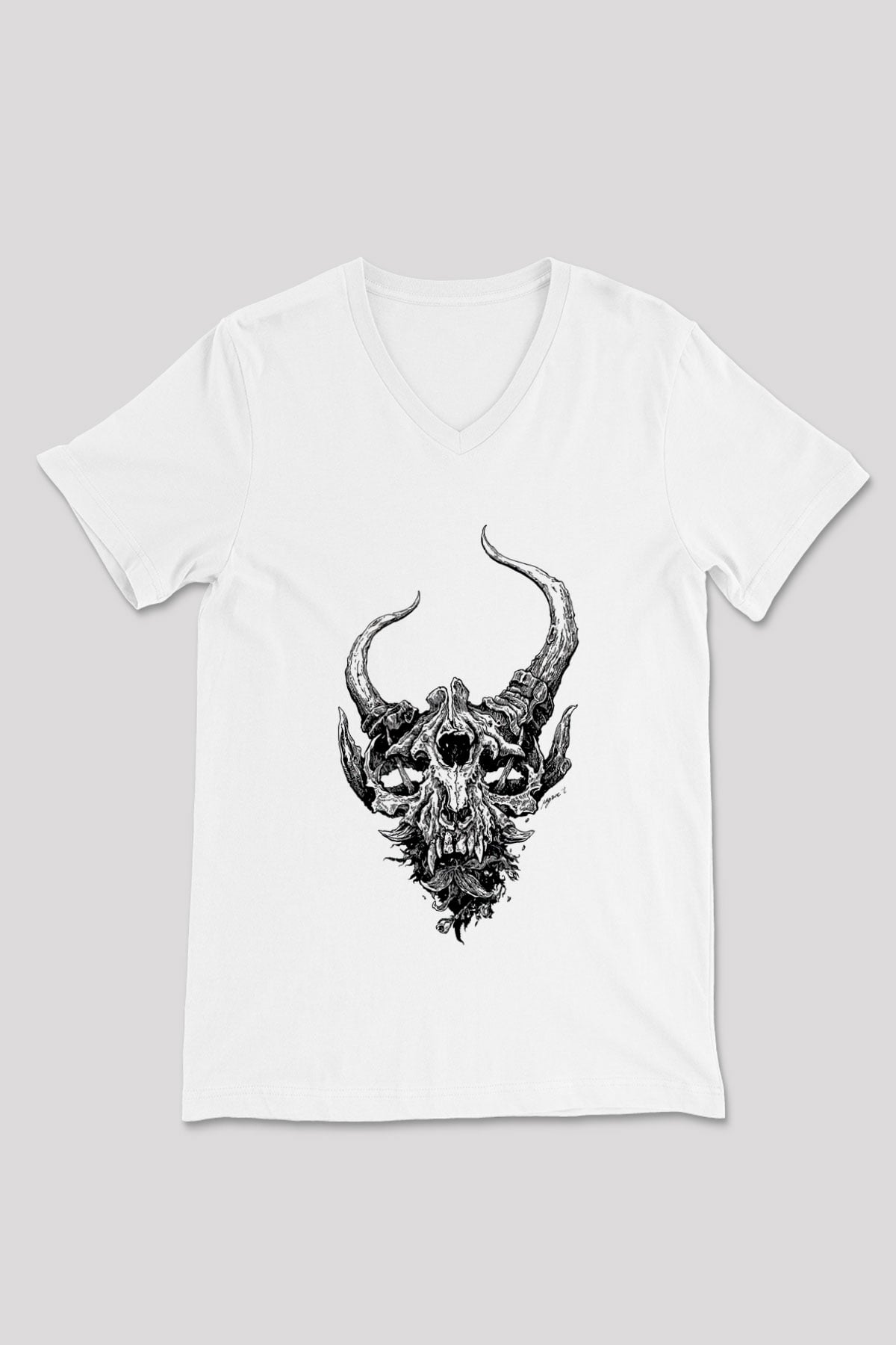 Demon Hunter Baskılı Beyaz Unisex V Yaka Tişört - Tshirt