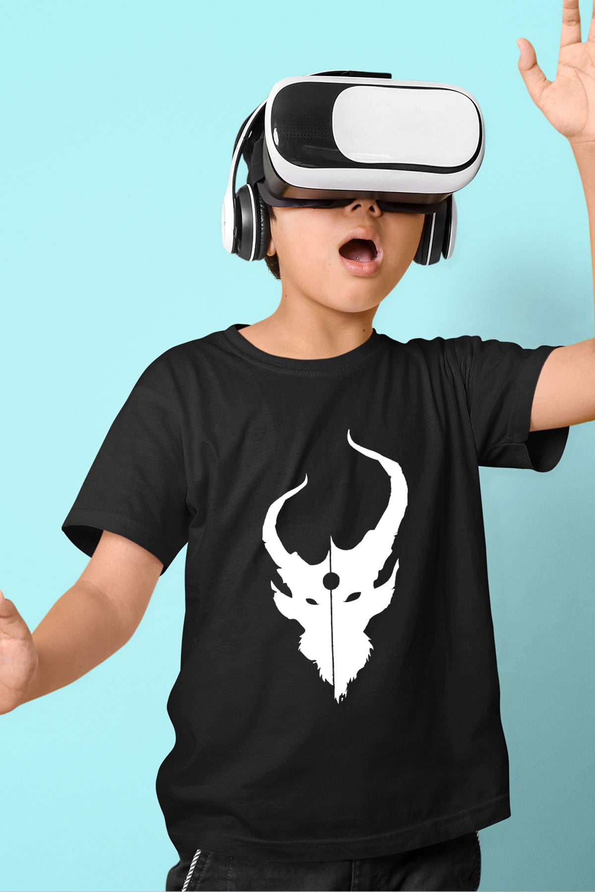 Demon Hunter Baskılı Unisex Siyah Çocuk Tişört - Tshirt