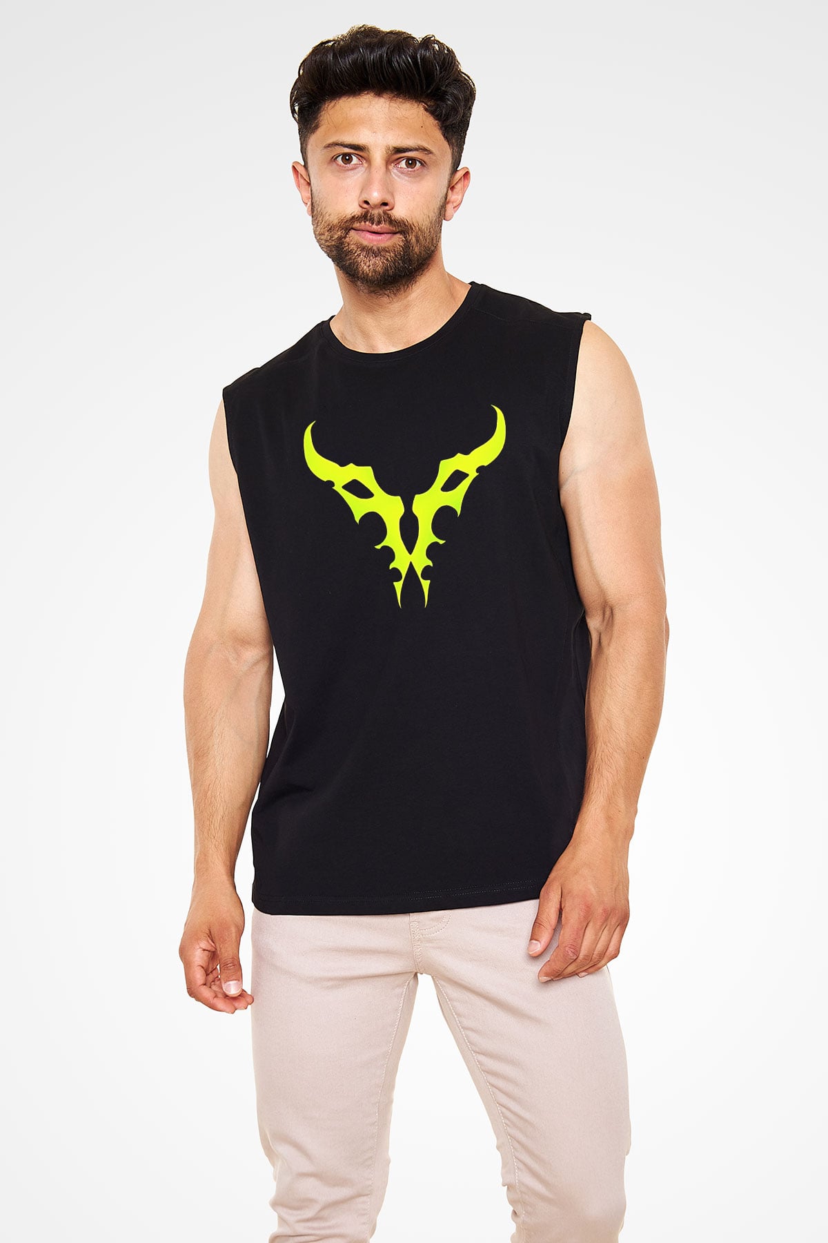 Demon Hunter Baskılı Unisex Siyah Kolsuz Tişört - Tshirt